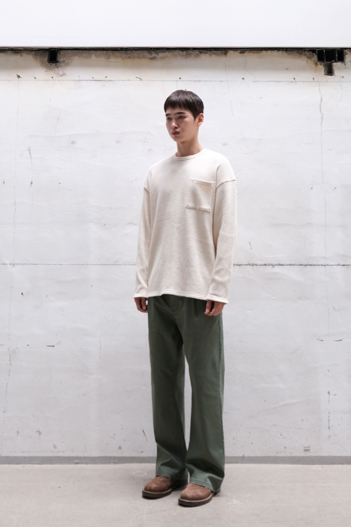홀리선(HORLISUN) Lawrence Heavy Waffle T-shirt Ecru