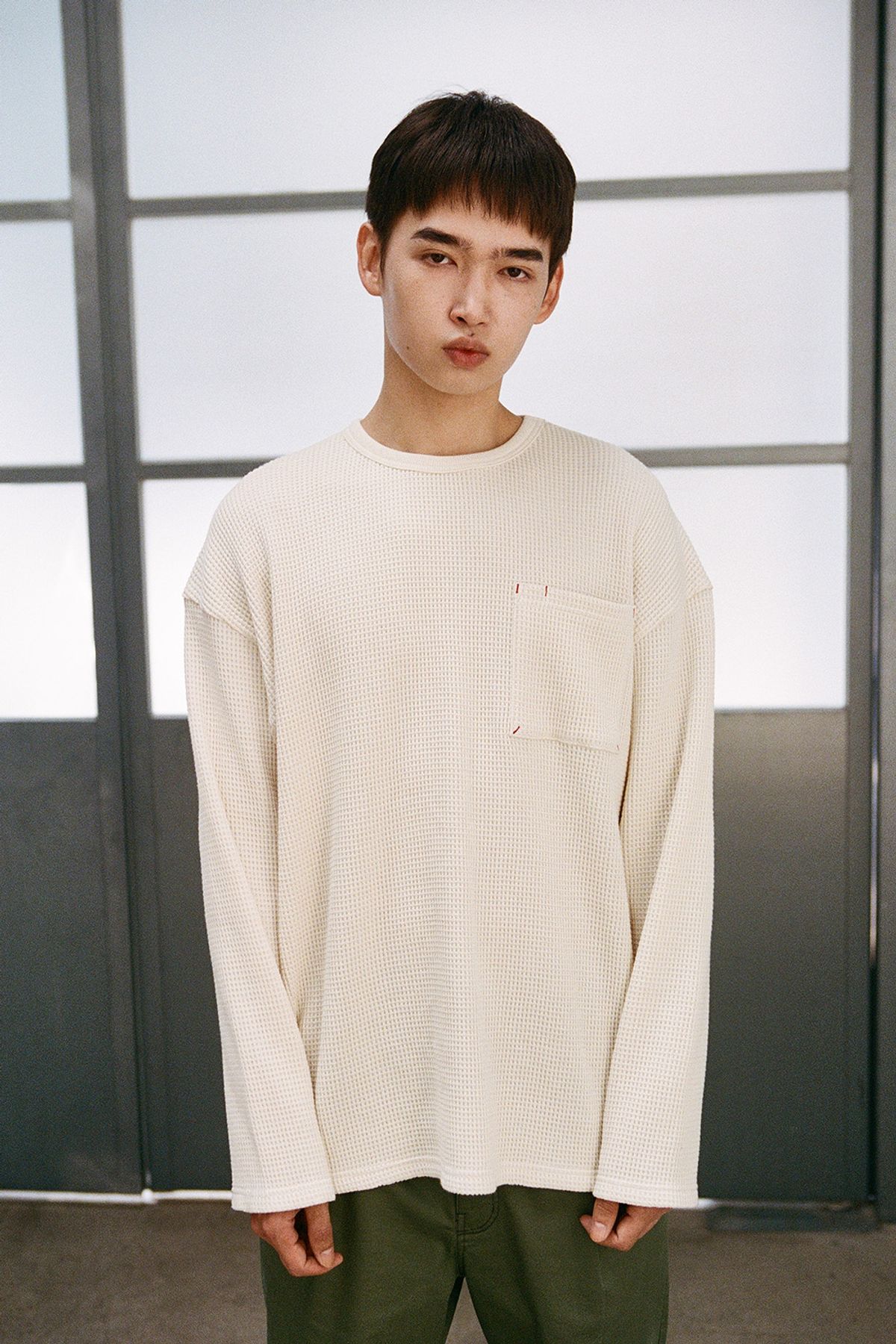 홀리선(HORLISUN) Lawrence Heavy Waffle T-shirt Ecru