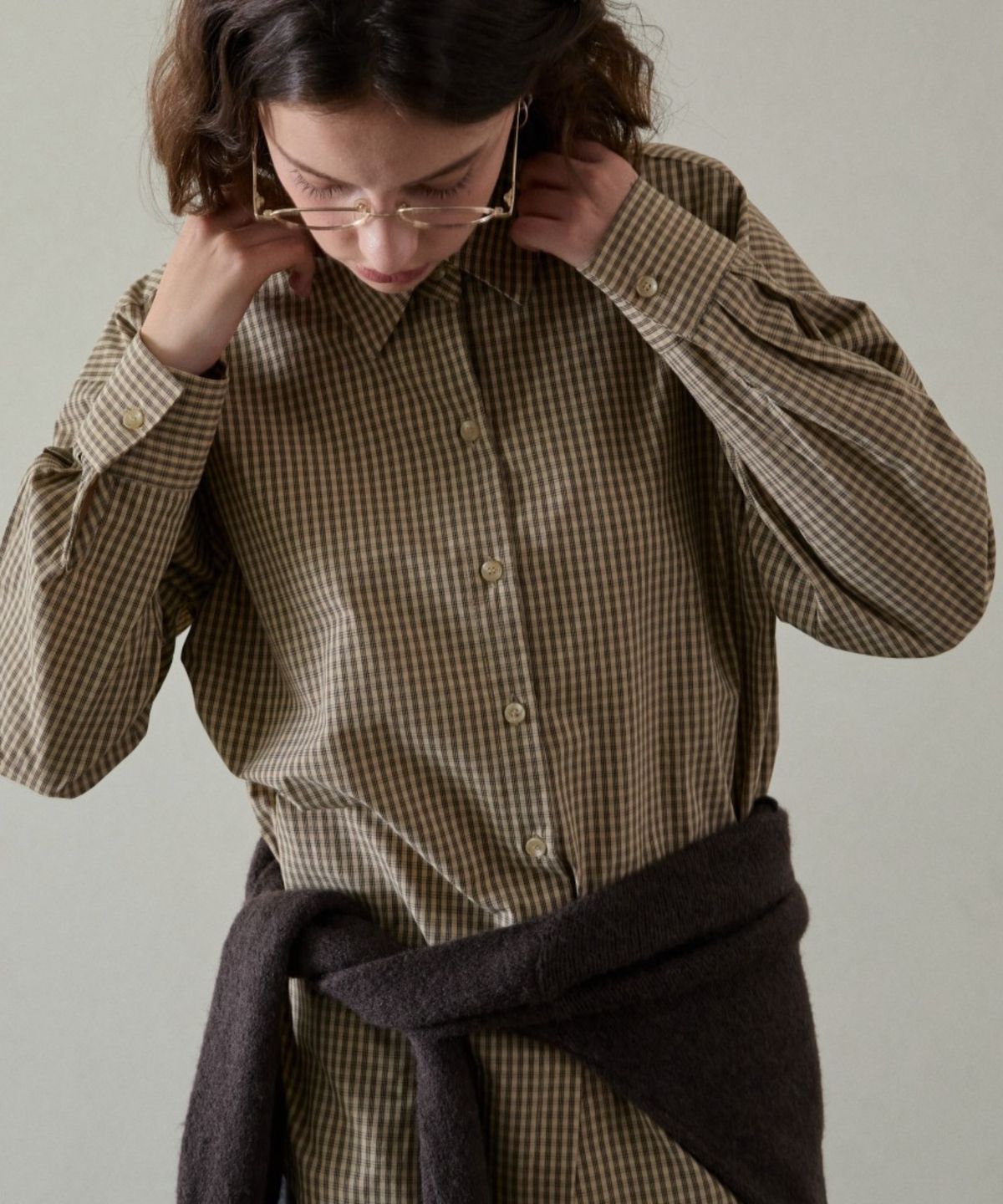 위오이(WIOE) Vintage Check Shirt_Yellow Beige