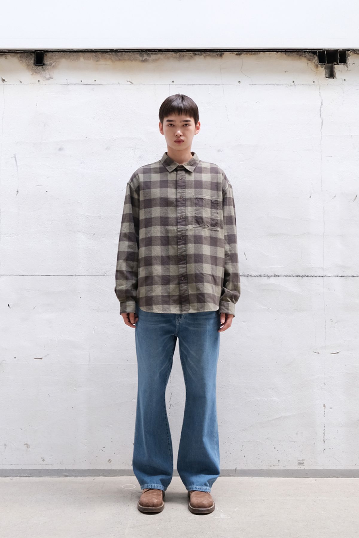 홀리선(HORLISUN) Madison Buffalo Check Shirt Olive