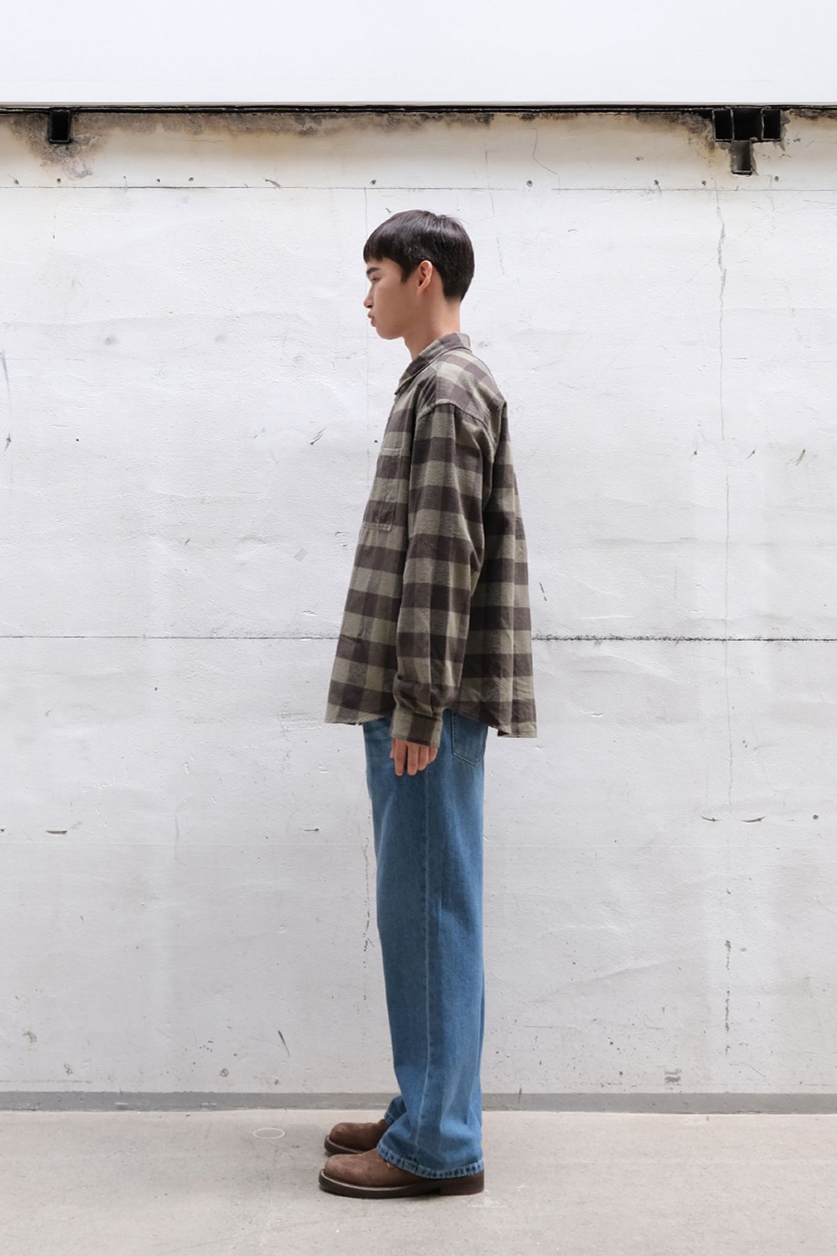 홀리선(HORLISUN) Madison Buffalo Check Shirt Olive