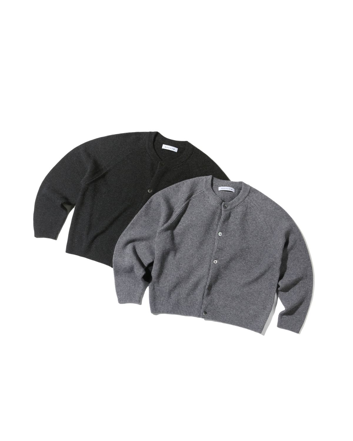 비슬로우(BESLOW) CASHMERE BLENDED CREW NECK CARDIGAN MELANGE CHARCOAL