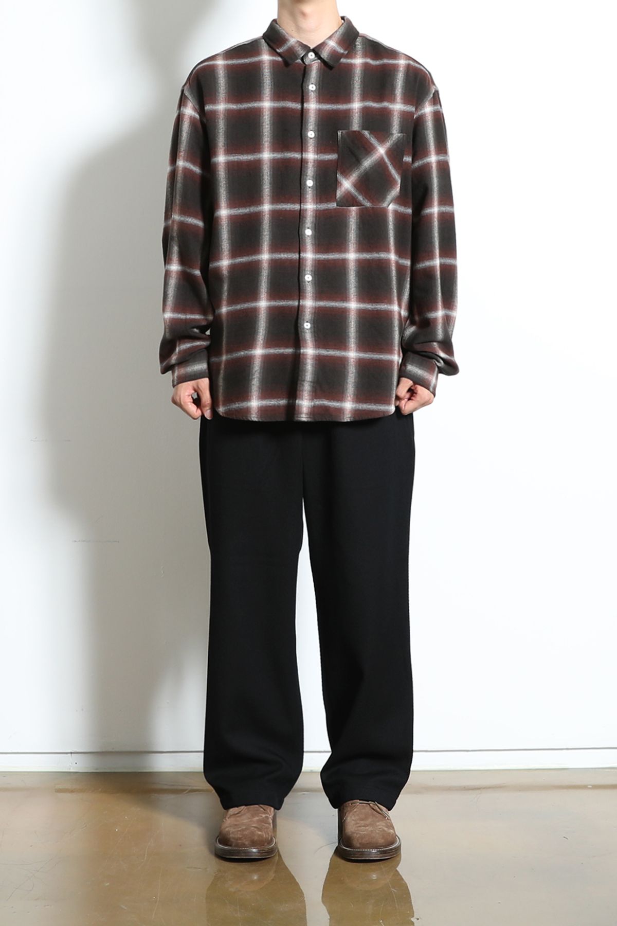 홀리선(HORLISUN) Madison Ombre Check Shirt Brick