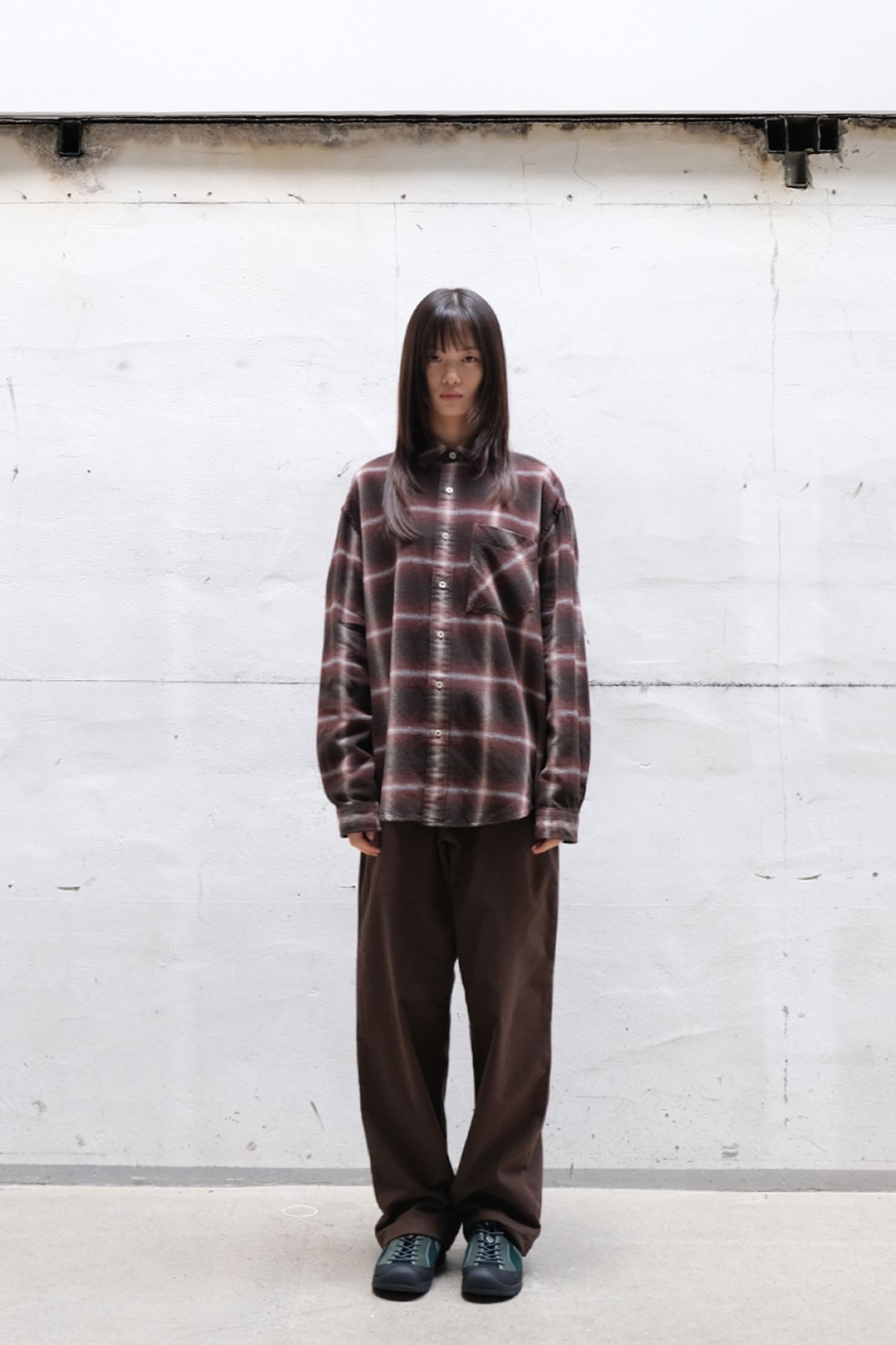 홀리선(HORLISUN) Madison Ombre Check Shirt Brick