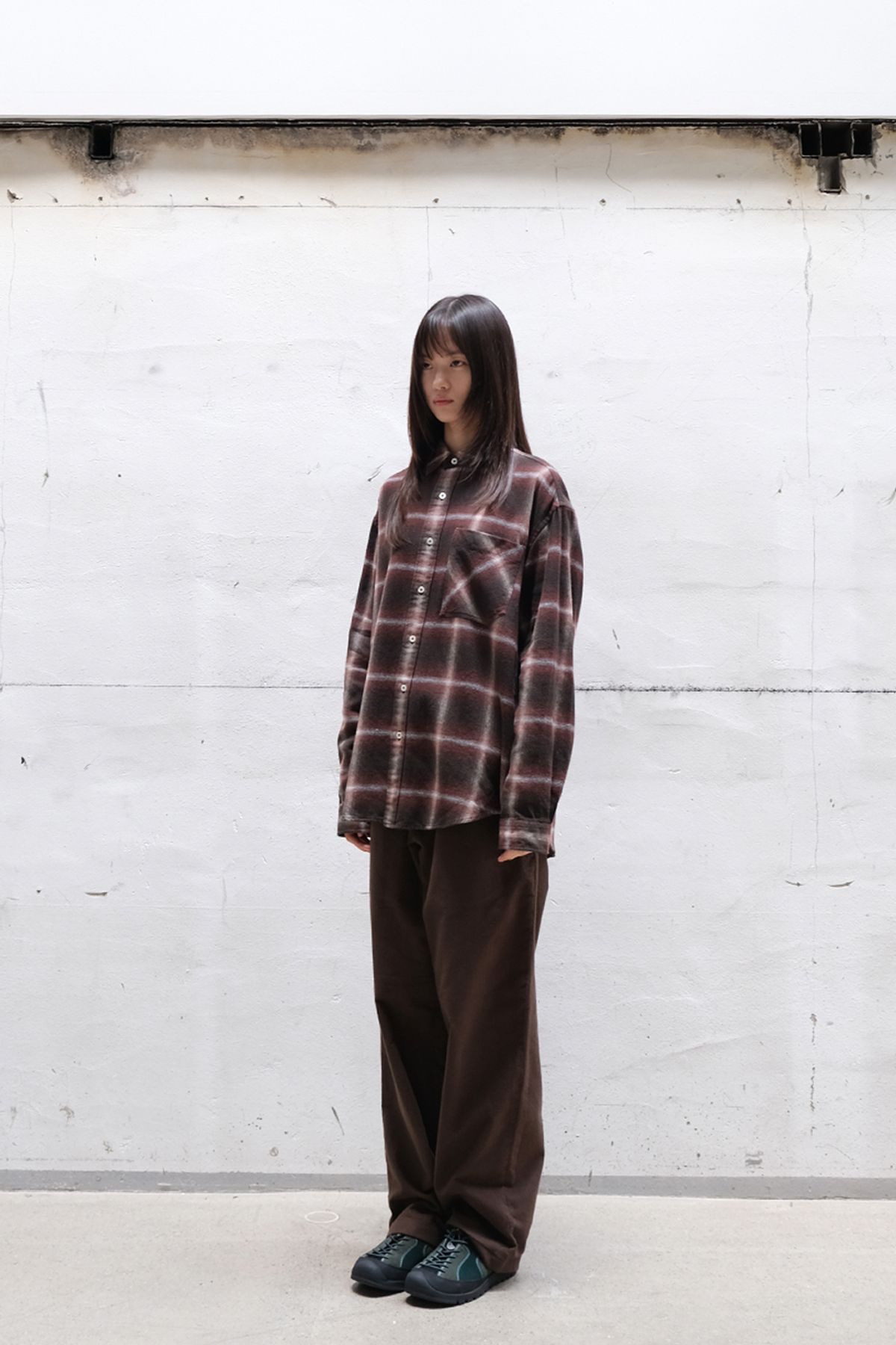 홀리선(HORLISUN) Madison Ombre Check Shirt Brick
