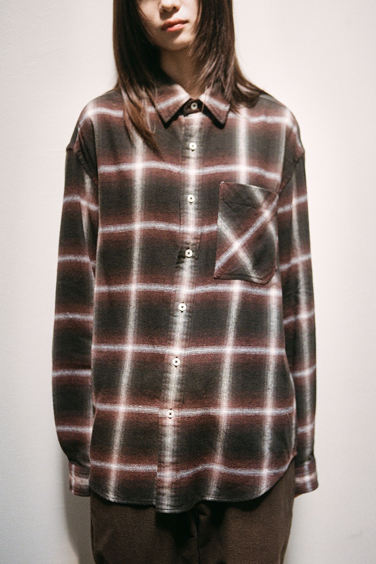 홀리선(HORLISUN) Madison Ombre Check Shirt Brick