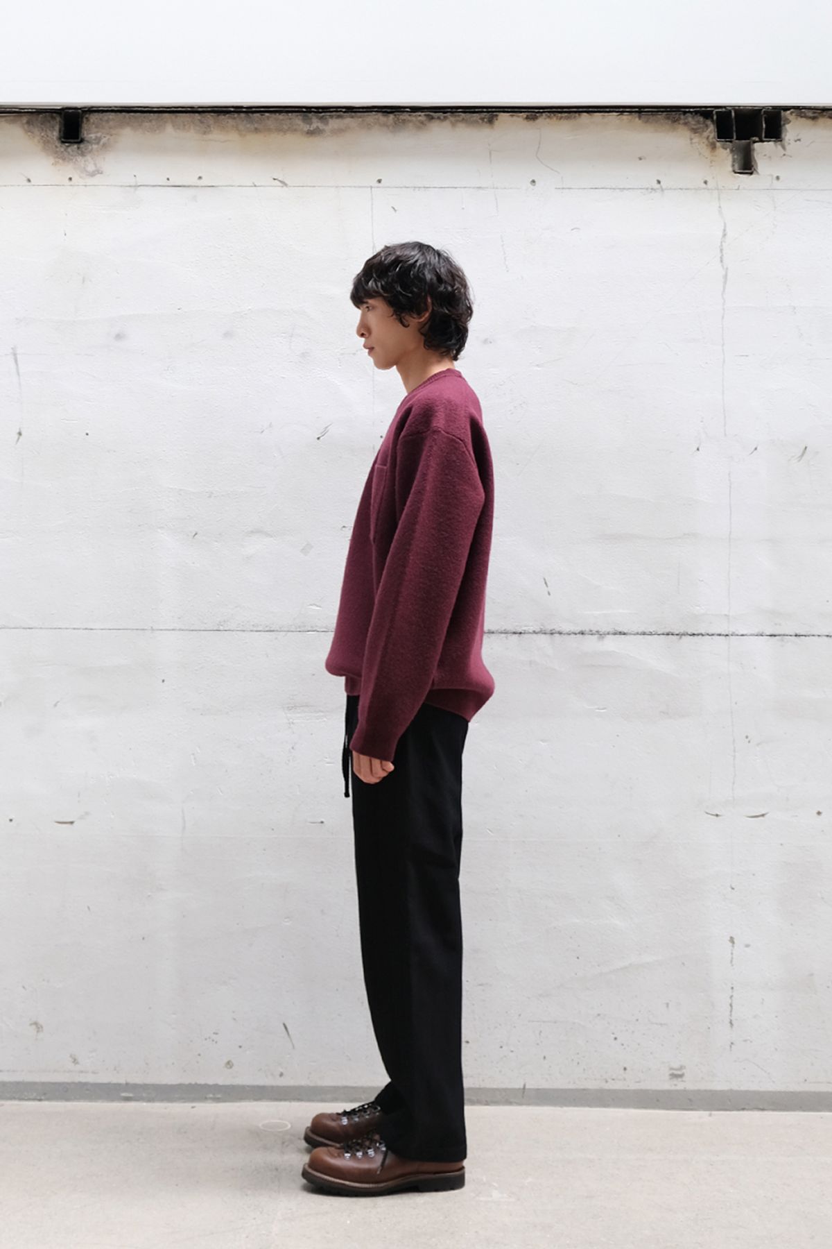 홀리선(HORLISUN) Northyork Boiled Wool Crewneck Knit Melange Burgundy