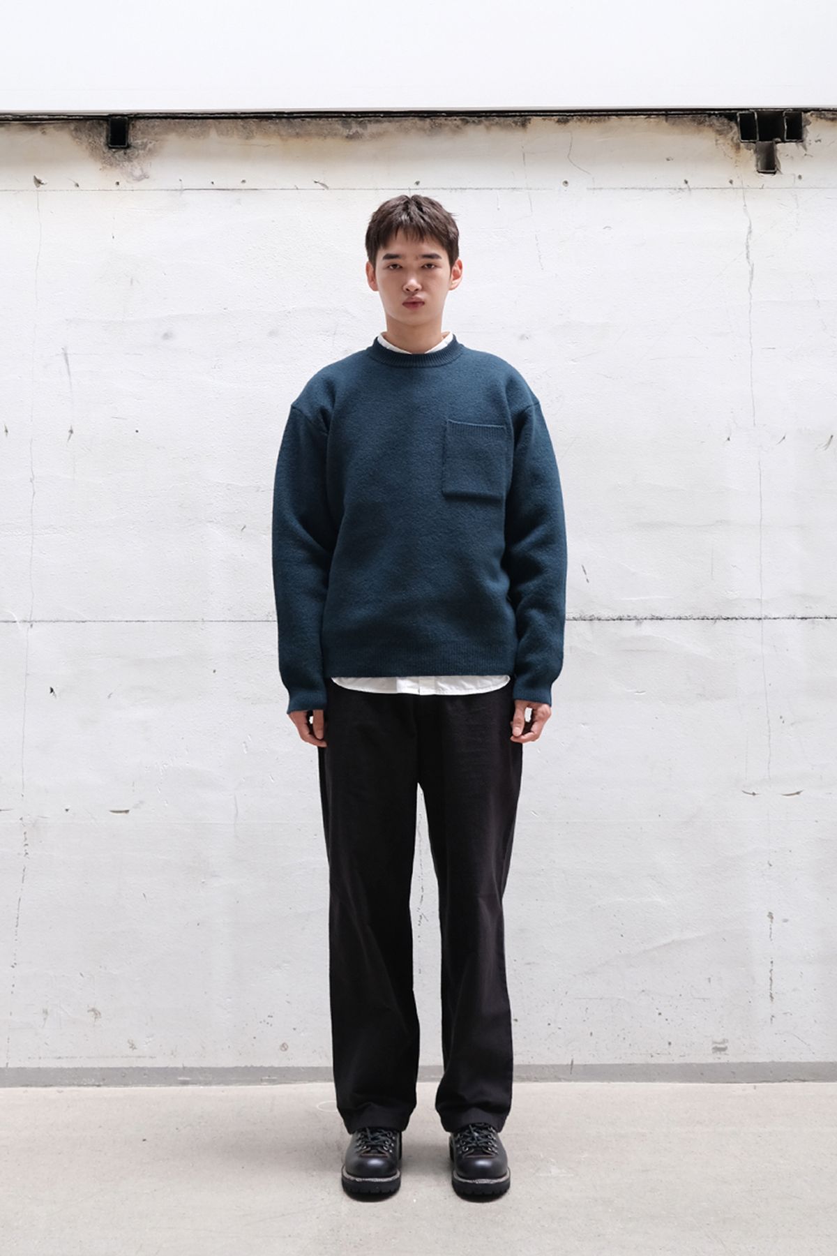 홀리선(HORLISUN) Northyork Boiled Wool Crewneck Knit Evergreen