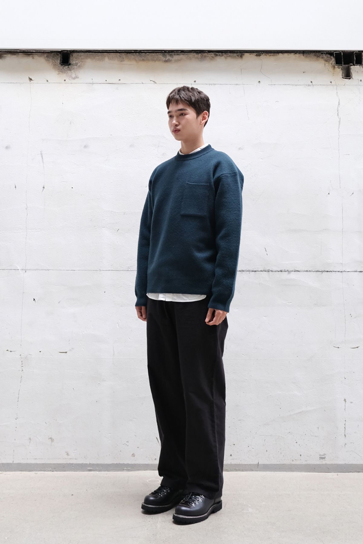 홀리선(HORLISUN) Northyork Boiled Wool Crewneck Knit Evergreen