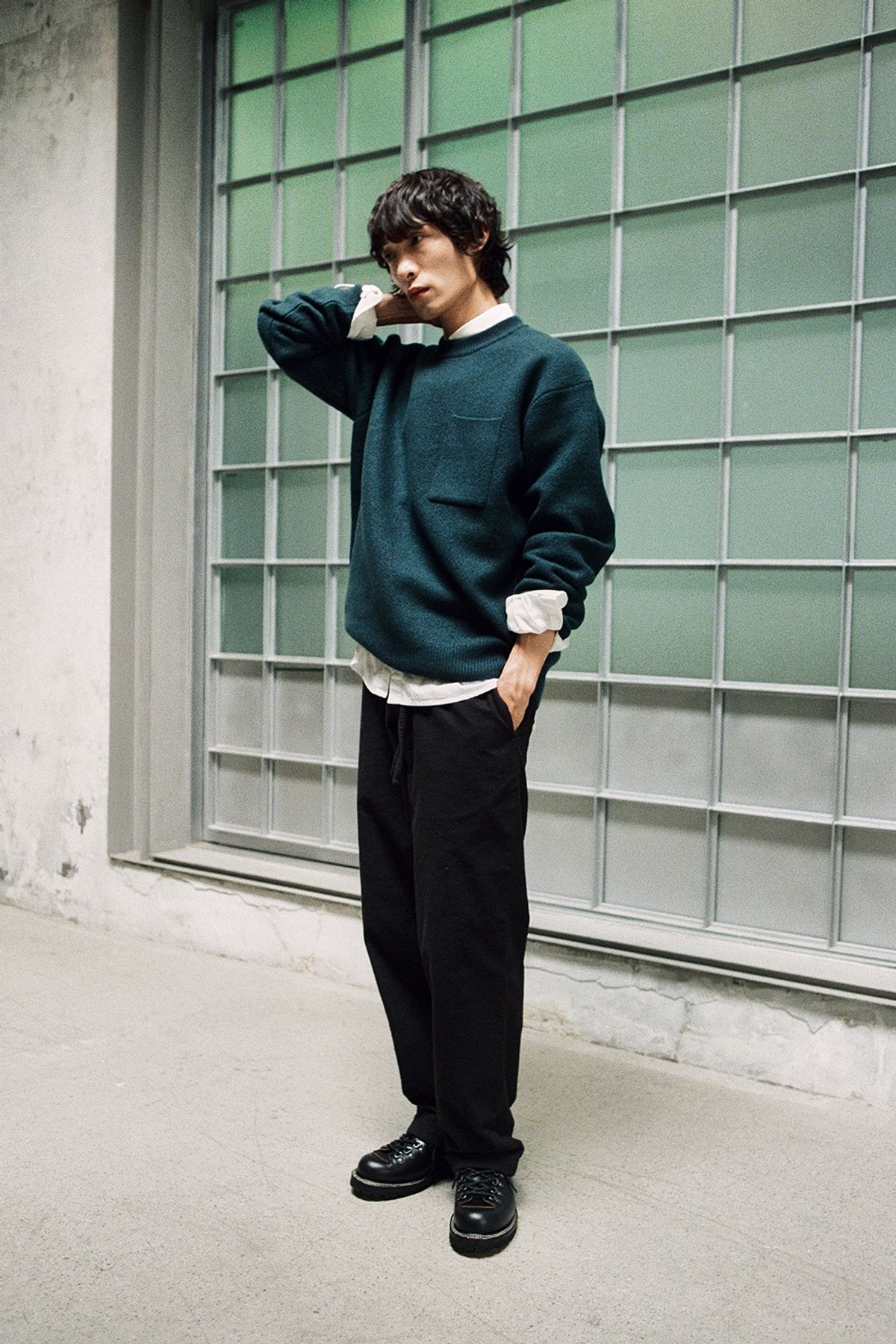 홀리선(HORLISUN) Northyork Boiled Wool Crewneck Knit Evergreen