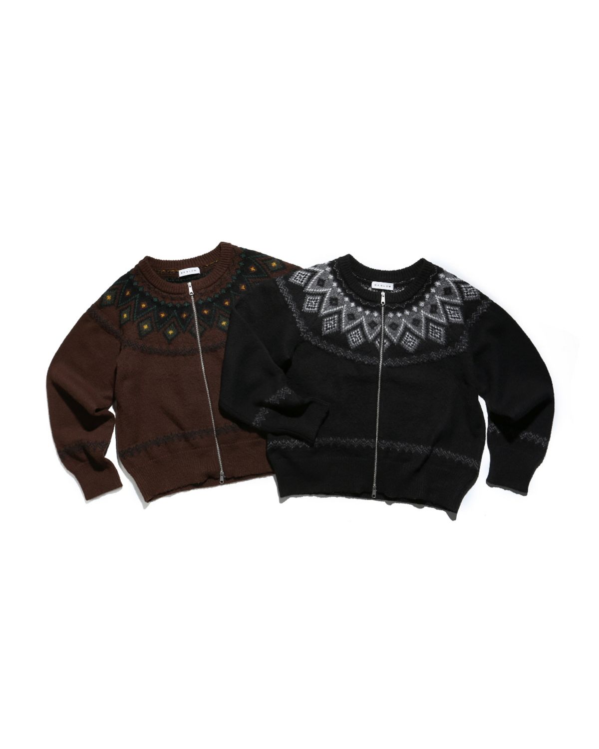 비슬로우(BESLOW) NORDIC KNIT CREW NECK ZIP-UP CARDIGAN BROWN