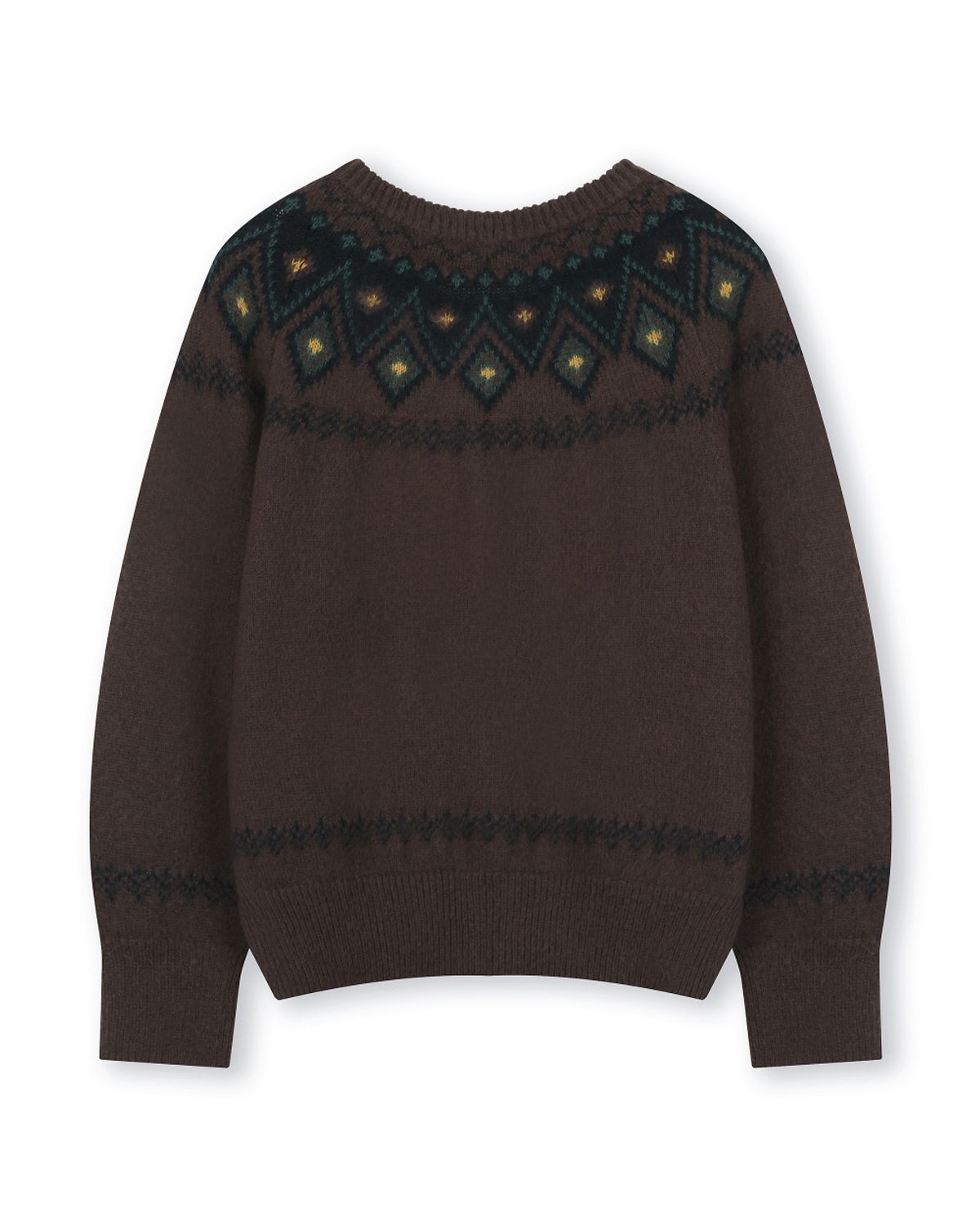 비슬로우(BESLOW) NORDIC KNIT CREW NECK ZIP-UP CARDIGAN BROWN