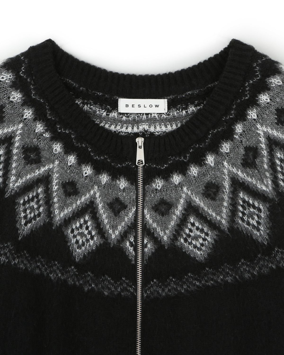 비슬로우(BESLOW) NORDIC KNIT CREW NECK ZIP-UP CARDIGAN BLACK
