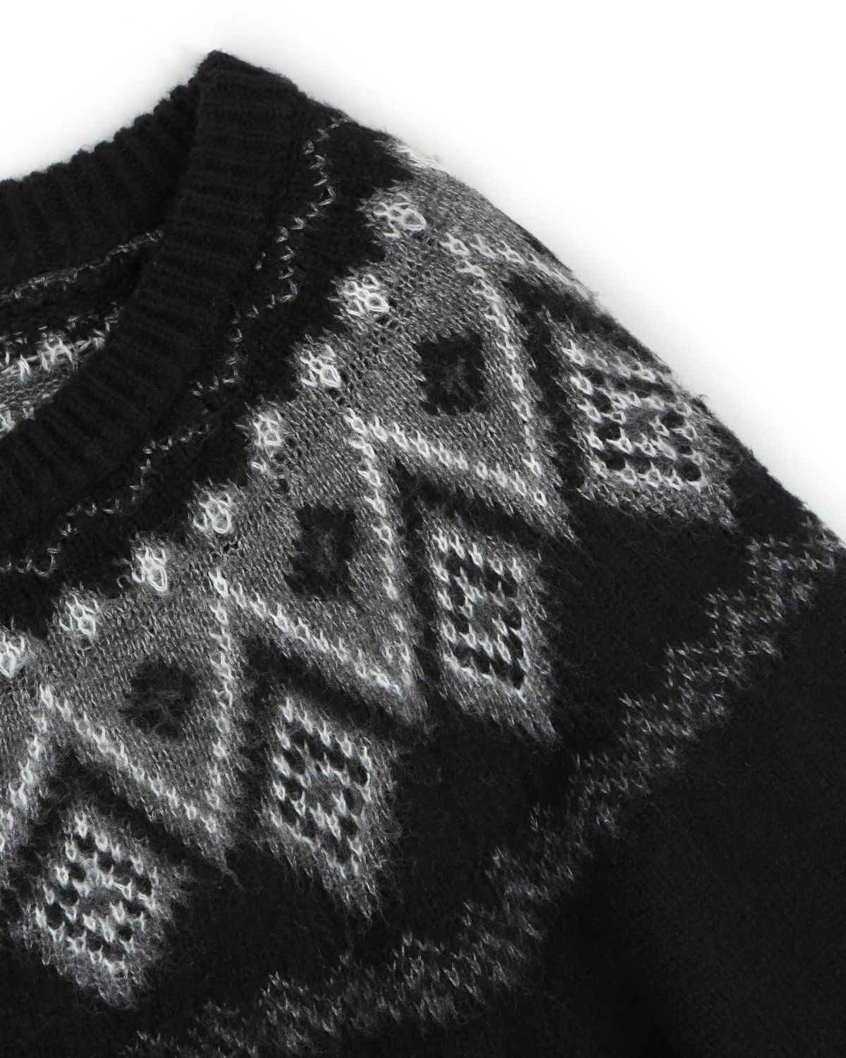 비슬로우(BESLOW) NORDIC KNIT CREW NECK ZIP-UP CARDIGAN BLACK