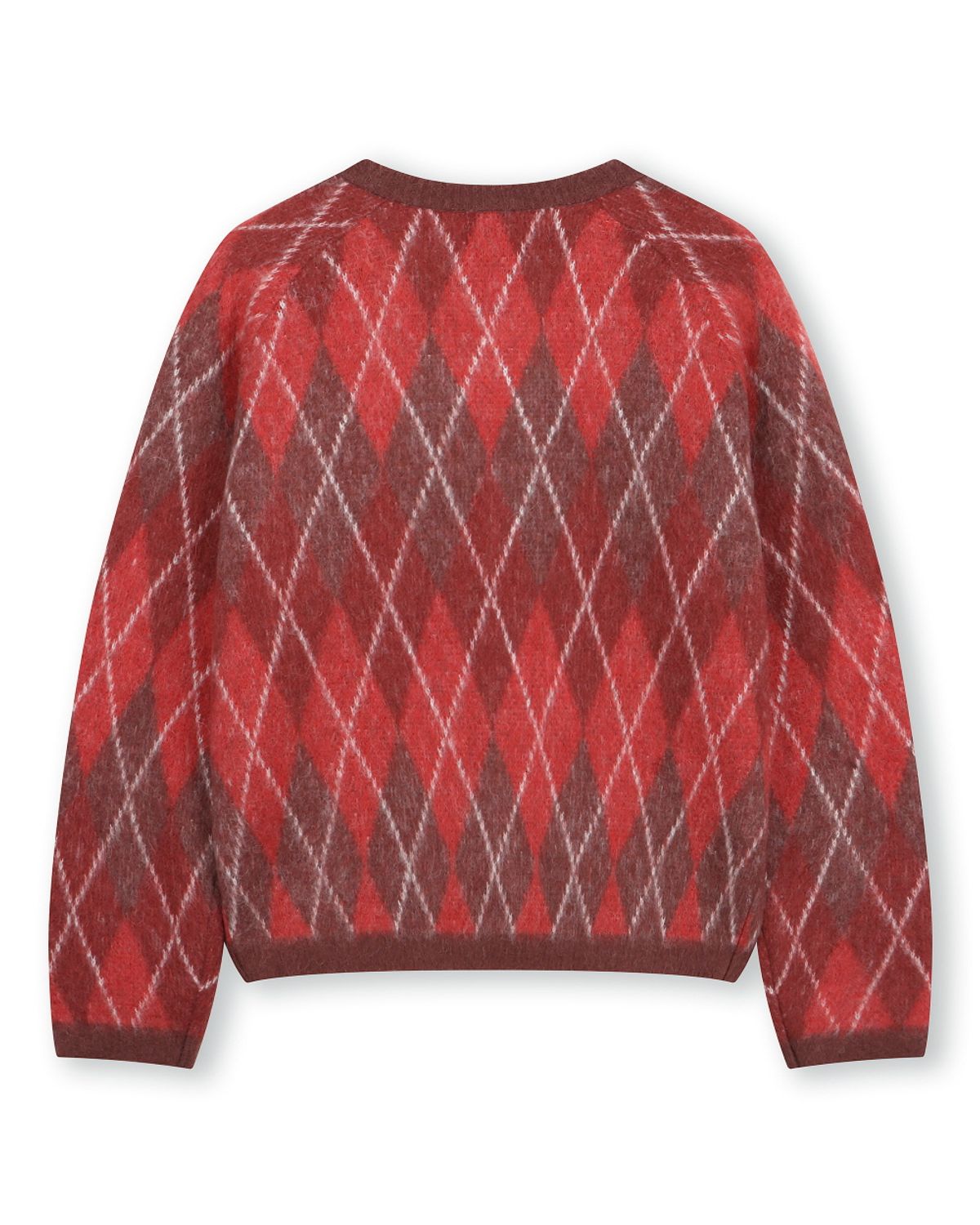 비슬로우(BESLOW) ARGYLE CREW NECK SHORT CARDIGAN RED