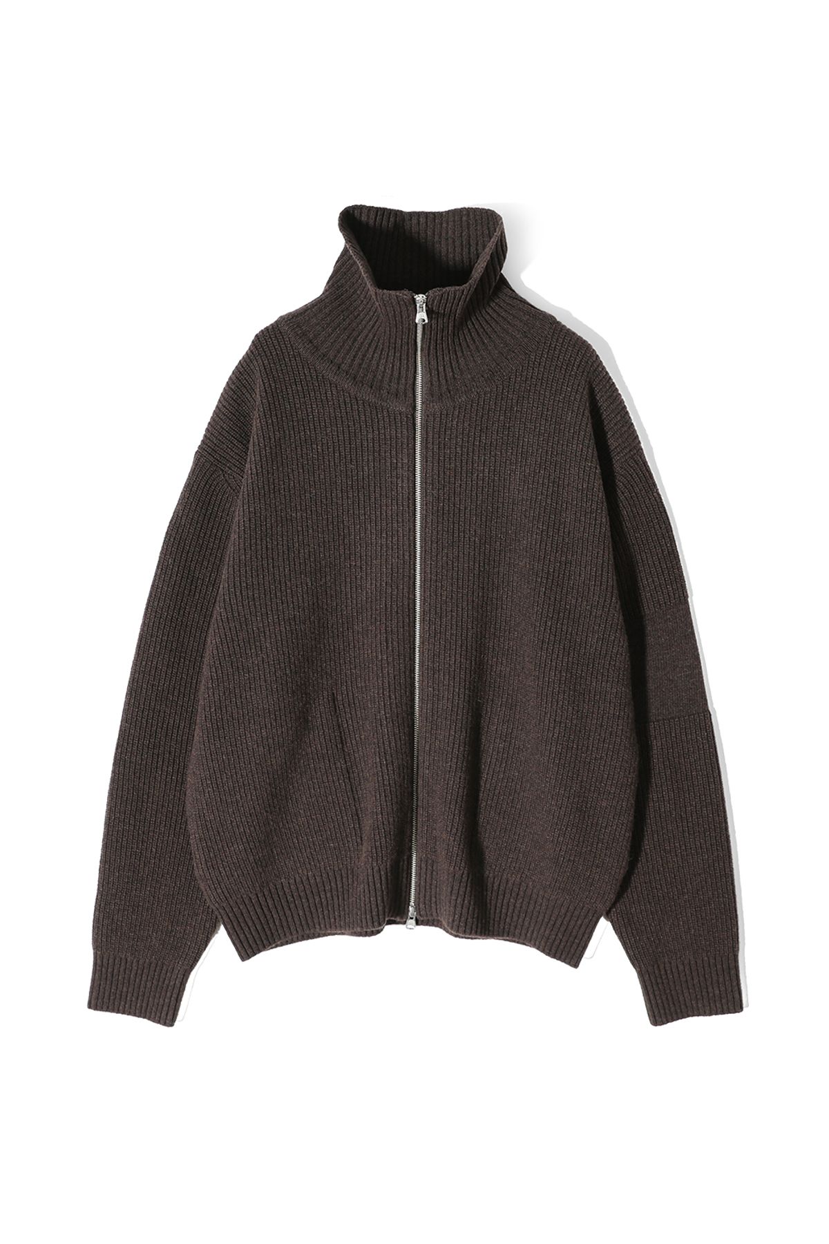홀리선(HORLISUN) Marshall Full Zip Up Rib Knit Melange Brown