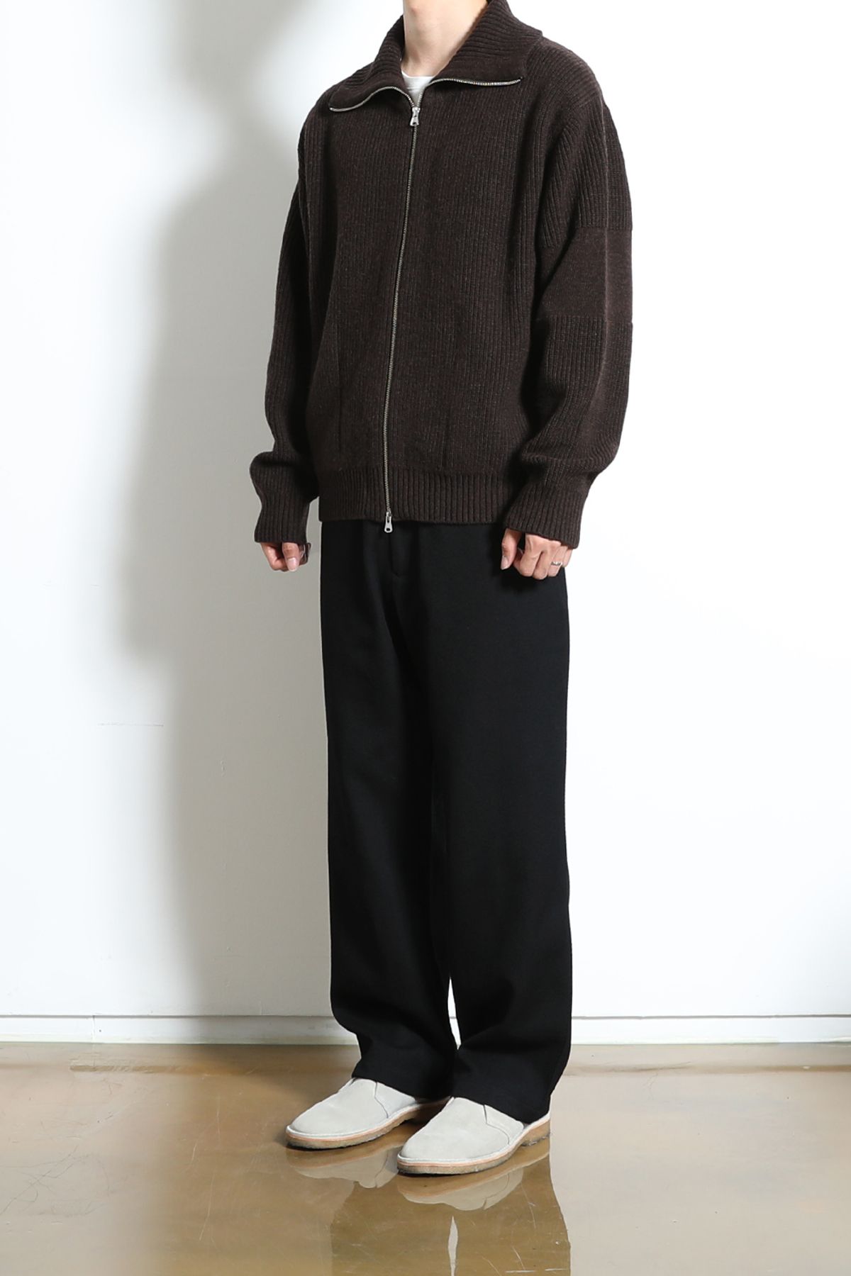 홀리선(HORLISUN) Marshall Full Zip Up Rib Knit Melange Brown