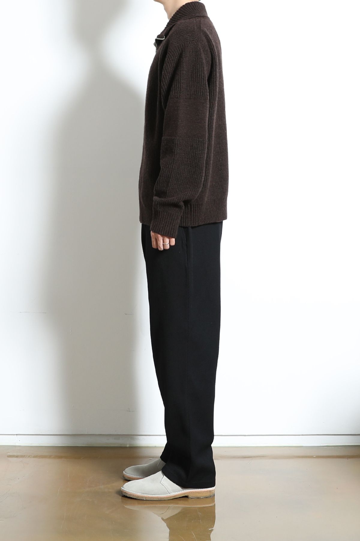 홀리선(HORLISUN) Marshall Full Zip Up Rib Knit Melange Brown