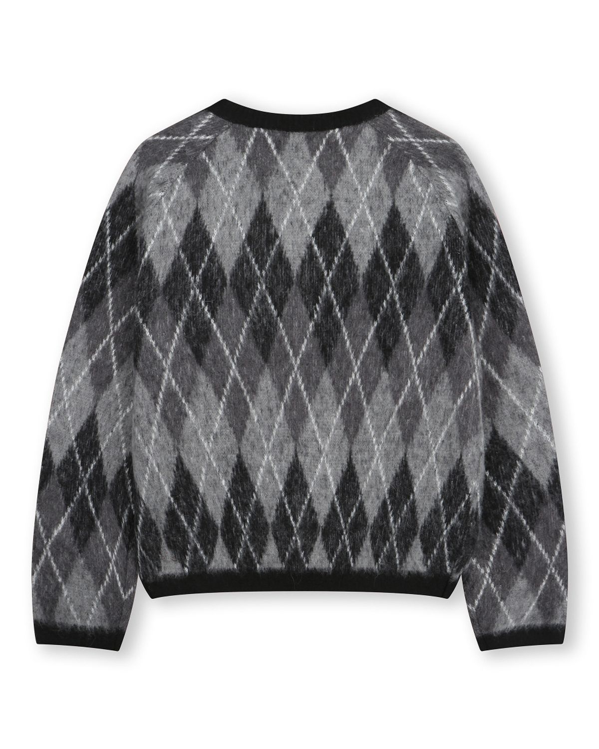비슬로우(BESLOW) ARGYLE CREW NECK SHORT CARDIGAN BLACK