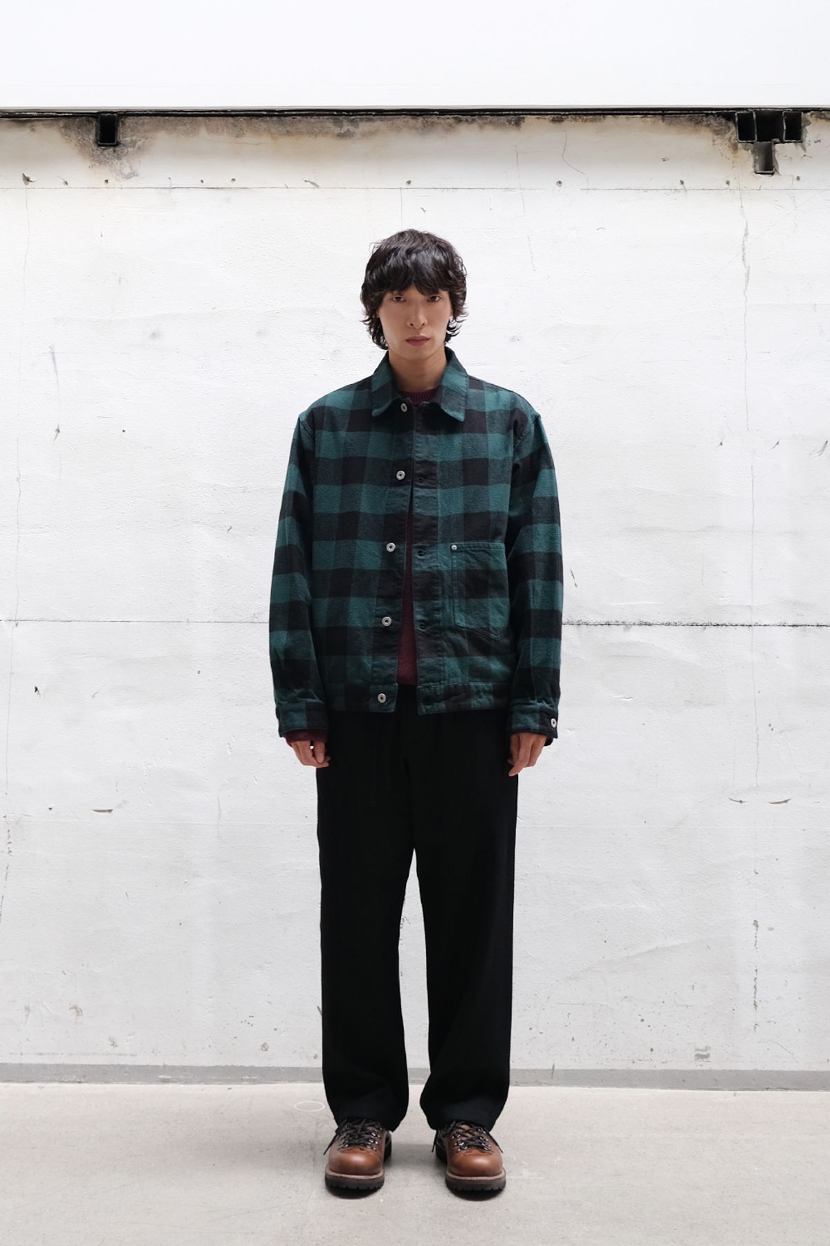 홀리선(HORLISUN) Liverty Buffalo Check Trucker Jacket Green