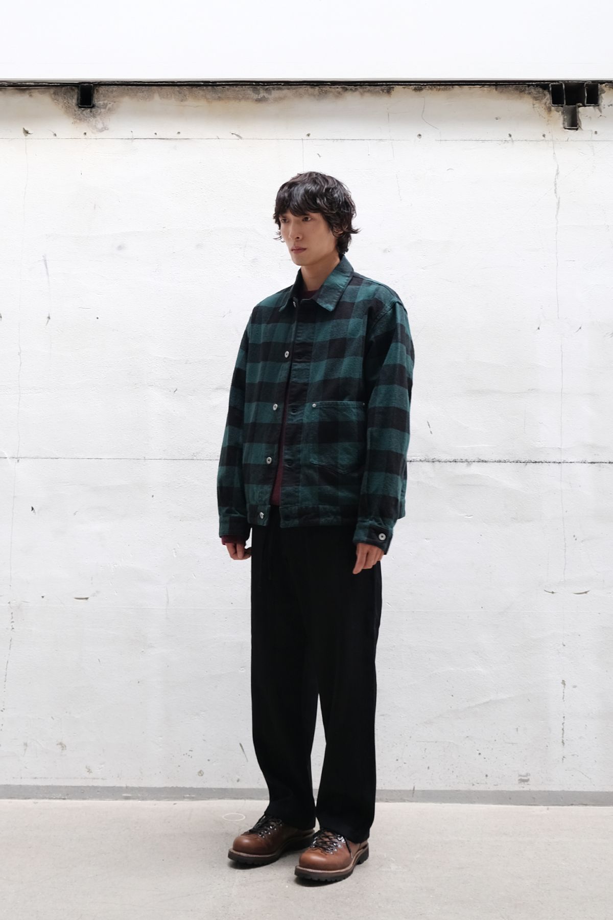 홀리선(HORLISUN) Liverty Buffalo Check Trucker Jacket Green
