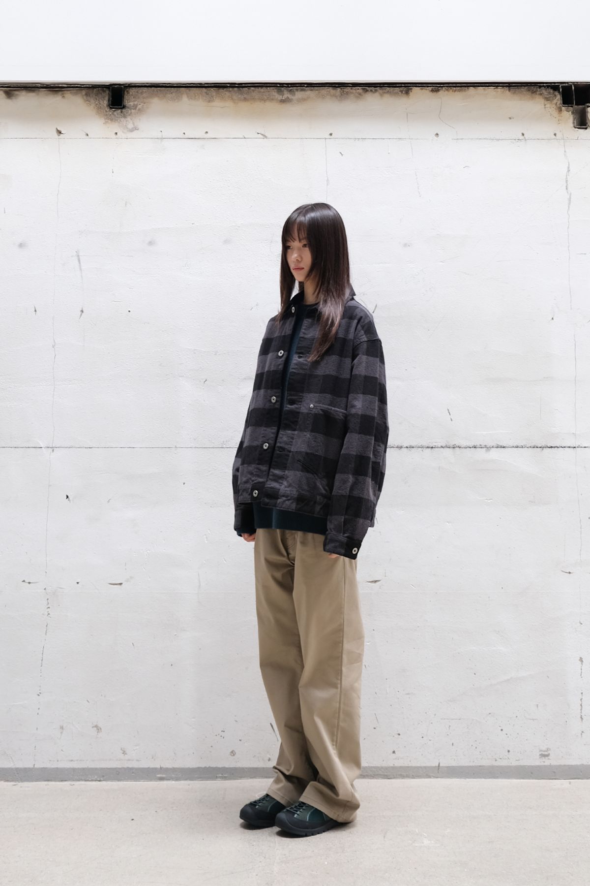 홀리선(HORLISUN) Liverty Buffalo Check Trucker Jacket Charcoal