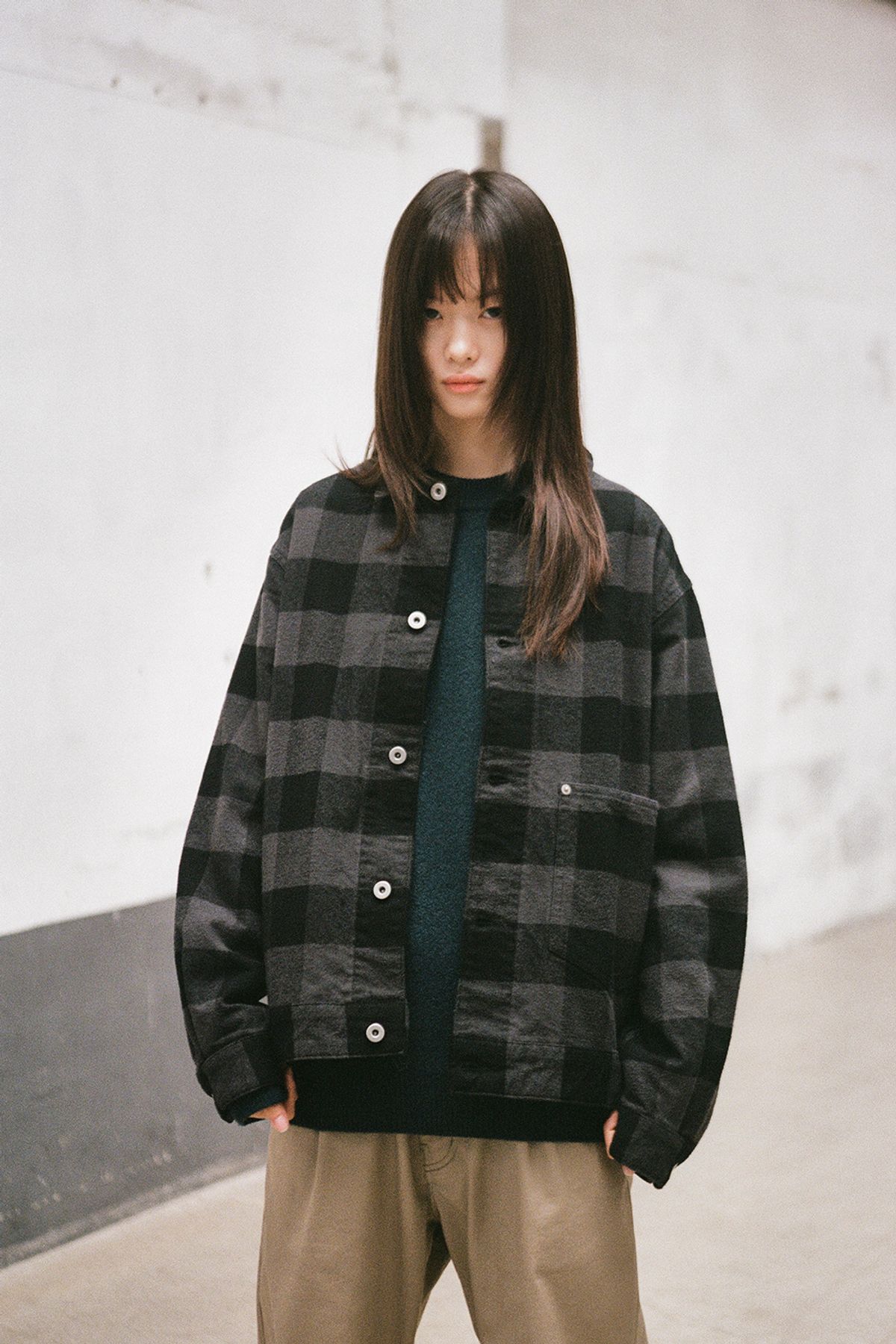 홀리선(HORLISUN) Liverty Buffalo Check Trucker Jacket Charcoal
