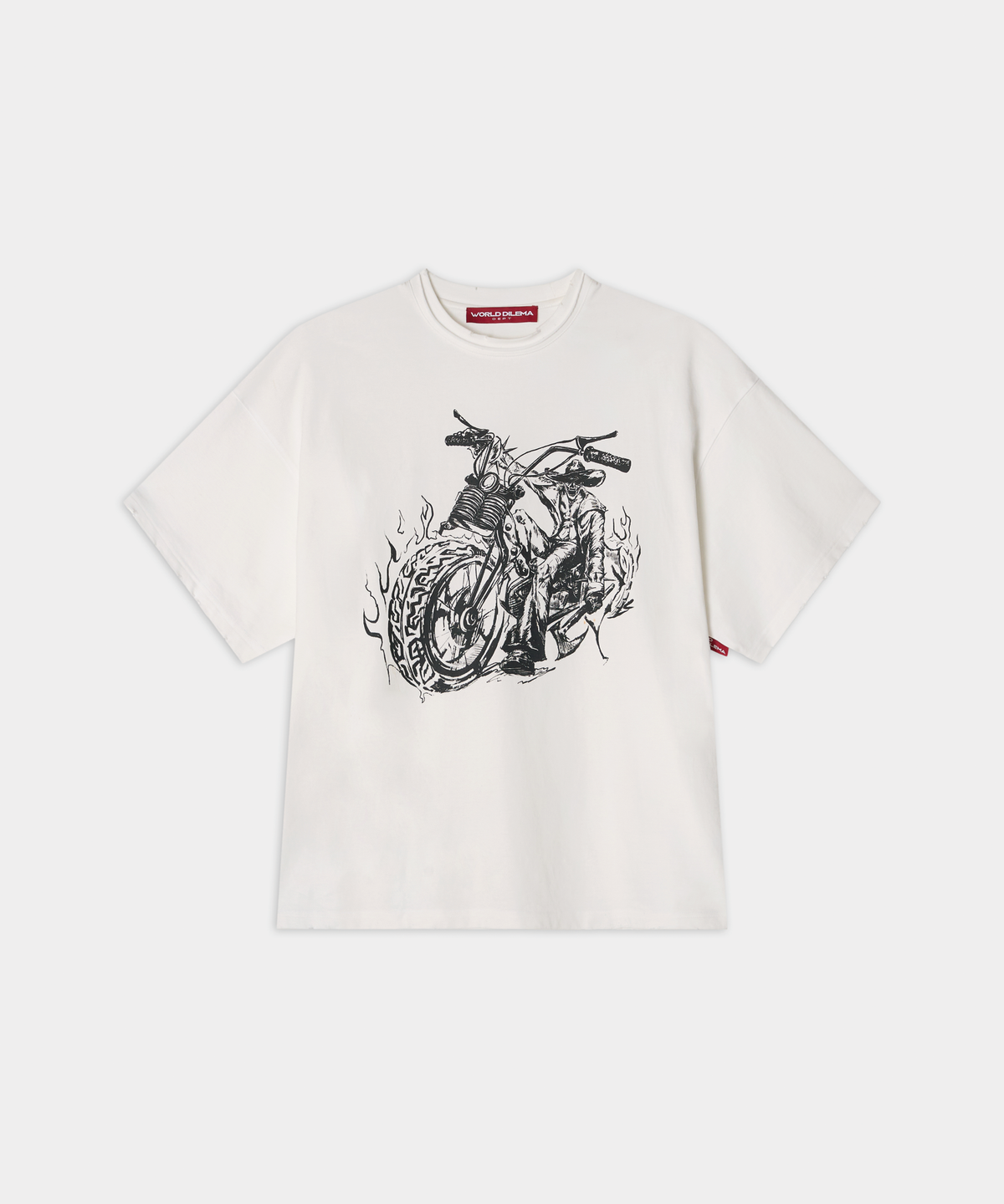 월드딜레마(WORLDDILEMA) Hand Drawing Ghost Rider Printing T-Shirts (White)