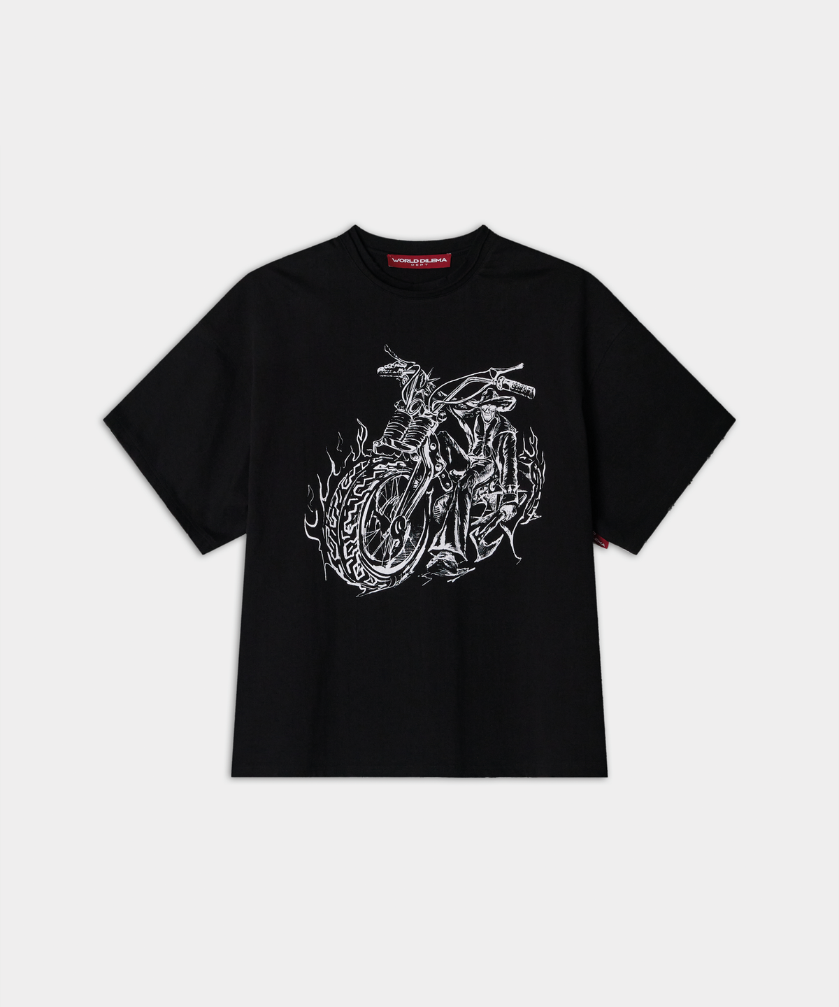 월드딜레마(WORLDDILEMA) Hand Drawing Ghost Rider Printing T-Shirts (Black)