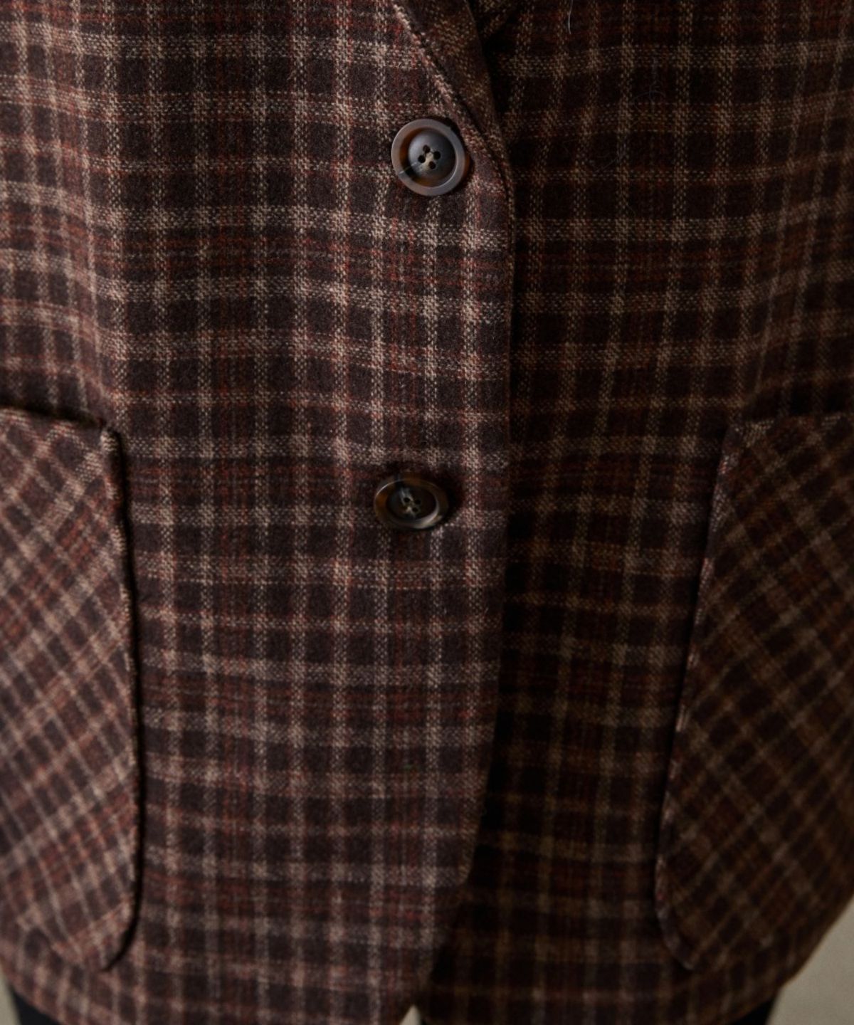 위오이(WIOE) Overfit Vintage Check Wool Blazer_Brown