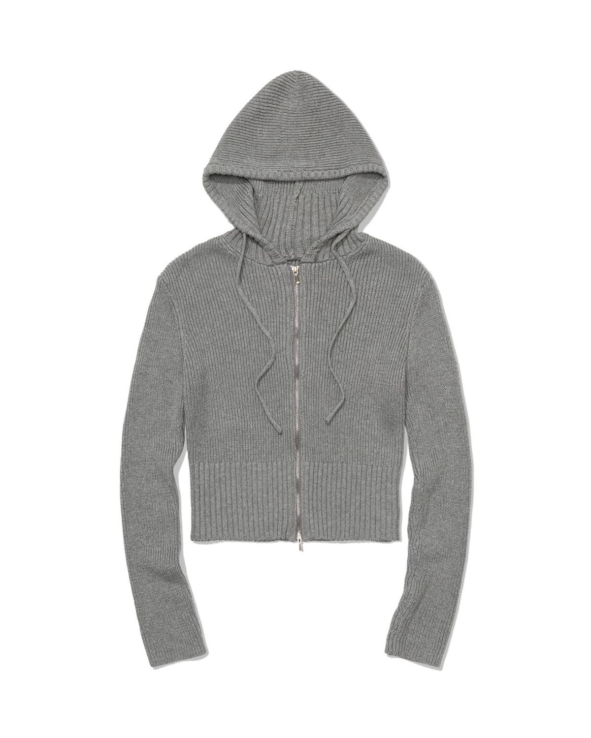 모아(MOAA) Ribbed Knit Zip Hoodie (GRAY)
