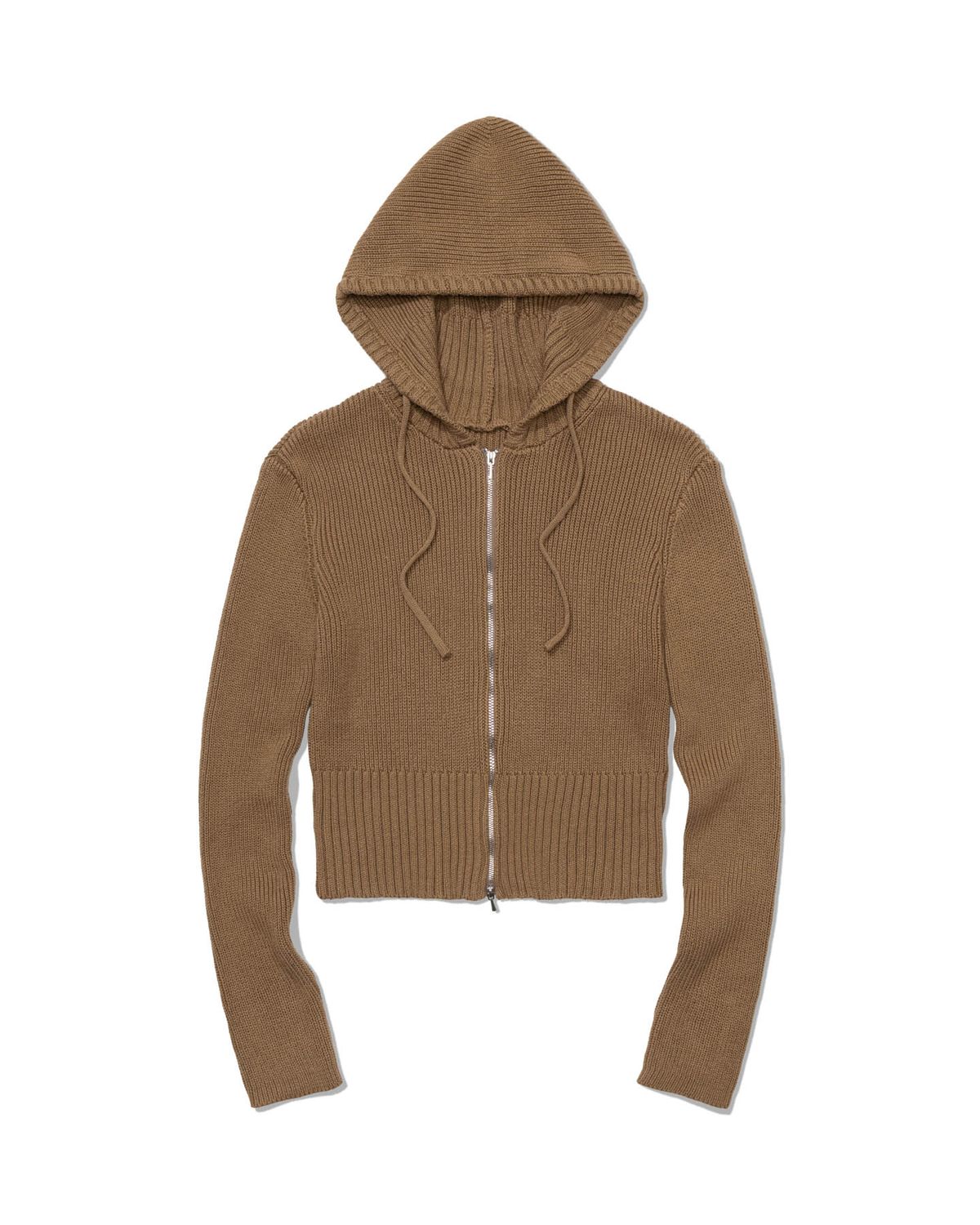 모아(MOAA) Ribbed Knit Zip Hoodie (BROWN)