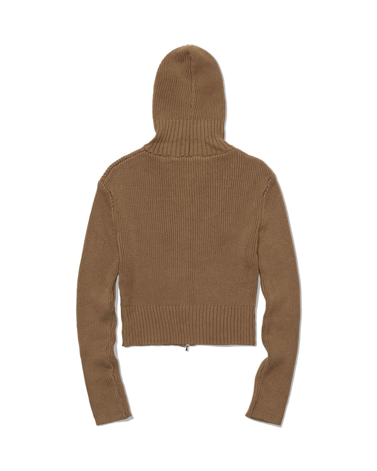 모아(MOAA) Ribbed Knit Zip Hoodie (BROWN)