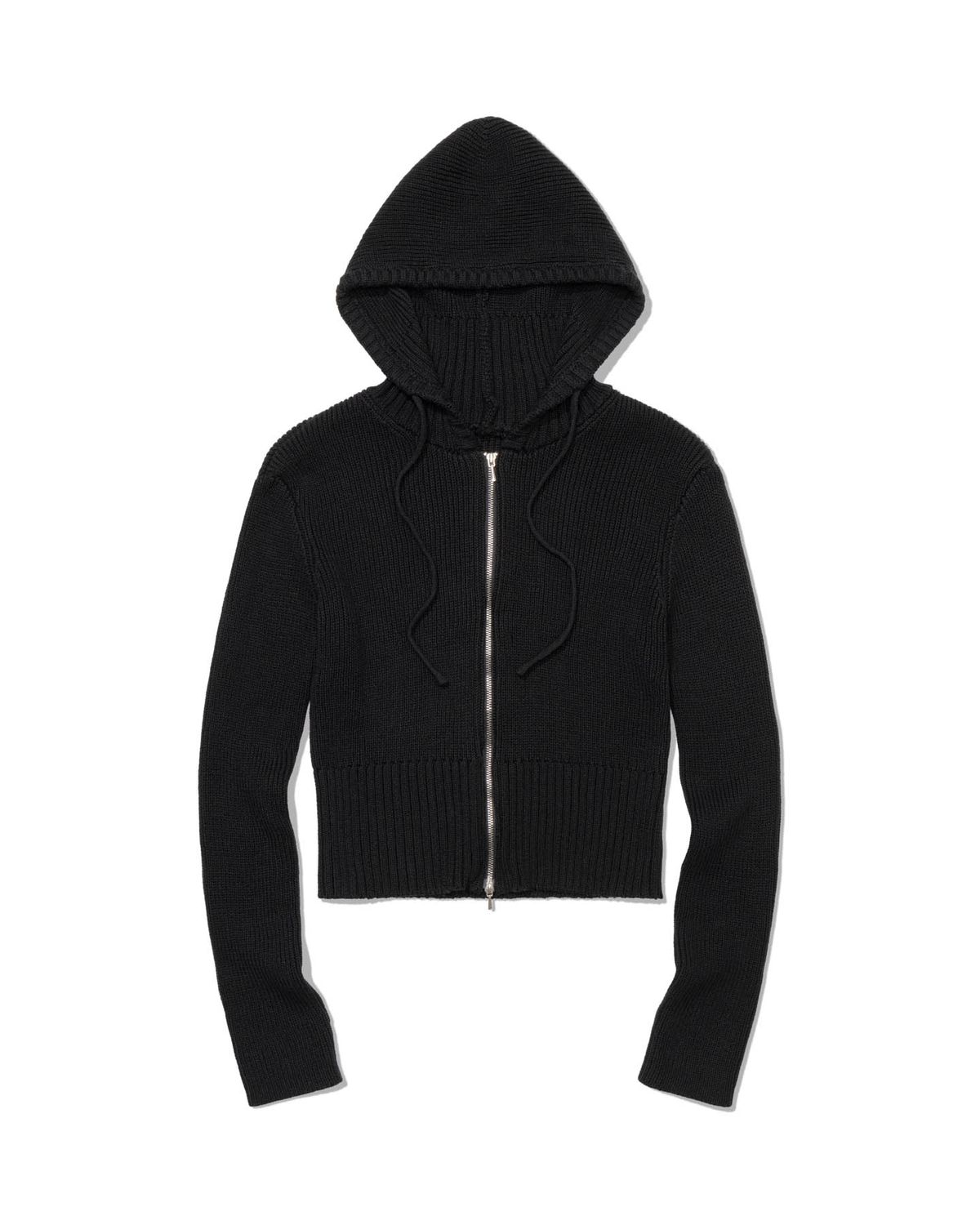 모아(MOAA) Ribbed Knit Zip Hoodie (BLACK)
