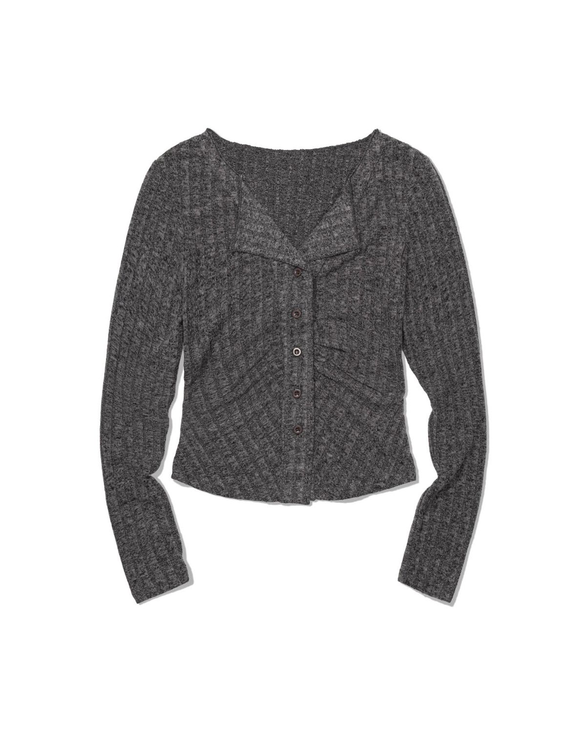 모아(MOAA) Shirred Collar Rib Top (CHARCOAL)