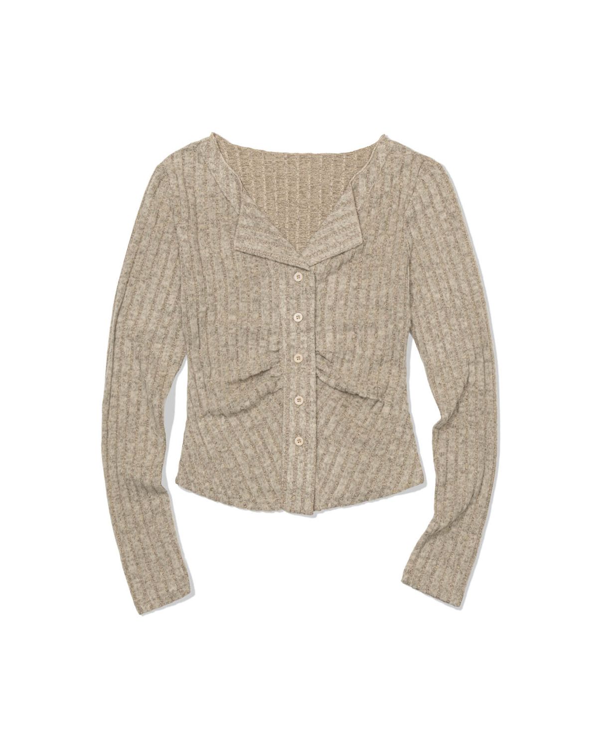 모아(MOAA) Shirred Collar Rib Top (BEIGE)