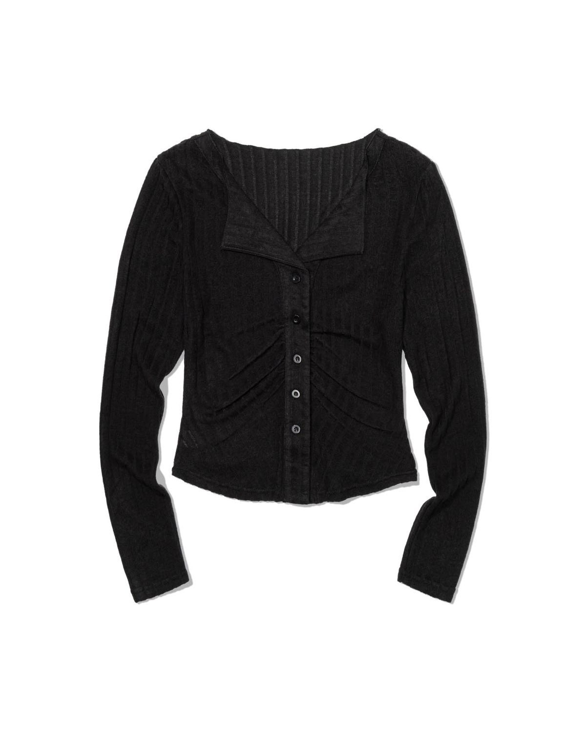 모아(MOAA) Shirred Collar Rib Top (BLACK)