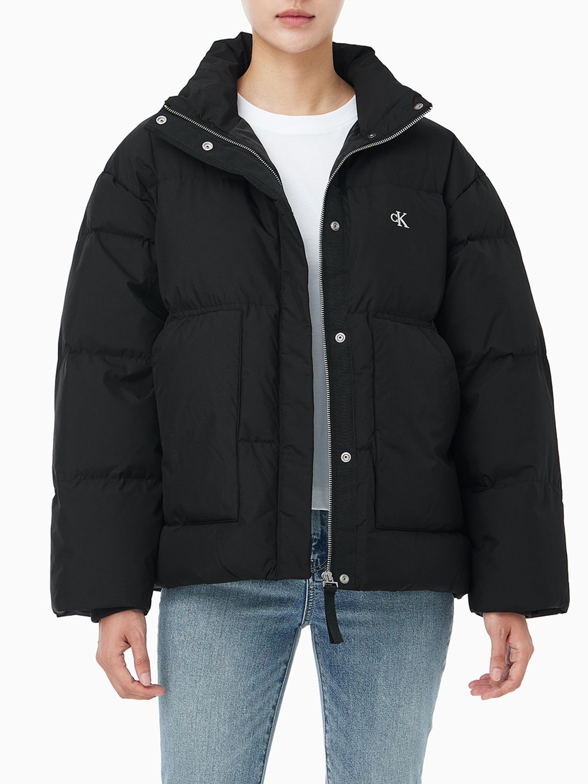 캘빈클라인 진(CALVIN KLEIN JEANS) 여성 숏 렝스 스탠드 카라 푸퍼 47D577G UB1