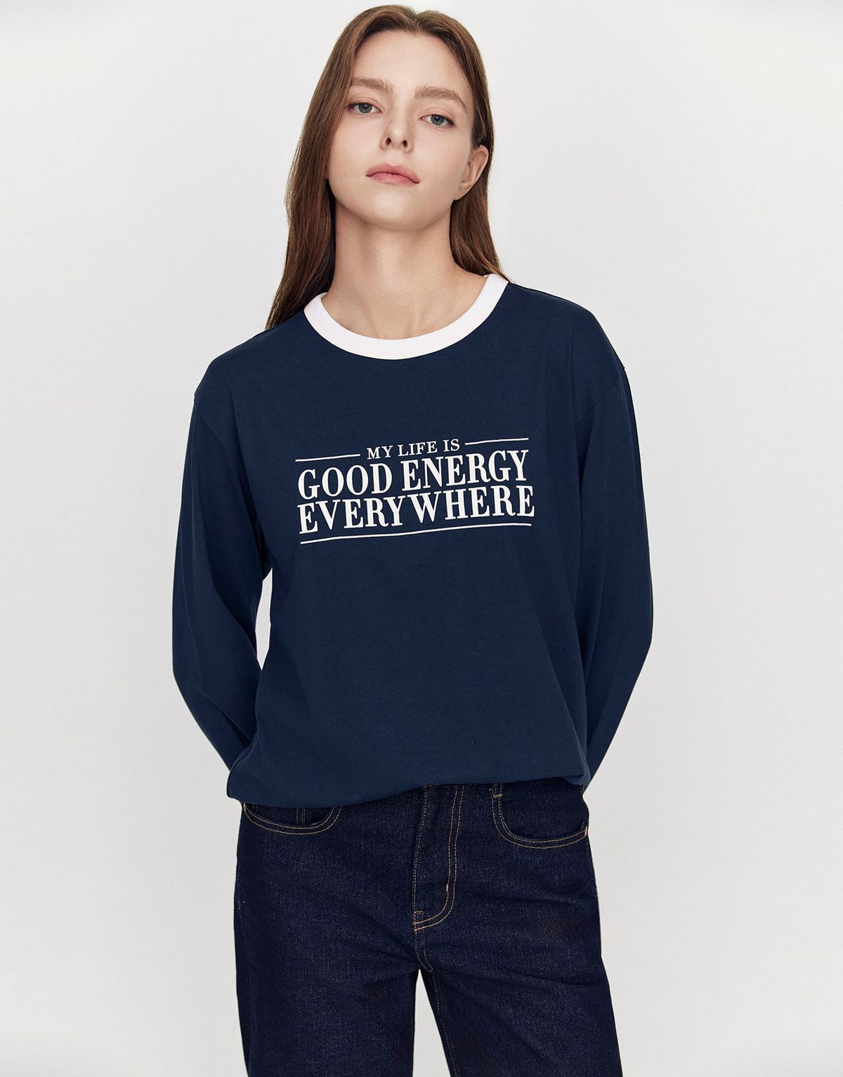 지오다노(GIORDANO) 루즈핏 그래픽 긴팔티(링거/GDRN) 395914 [6color]