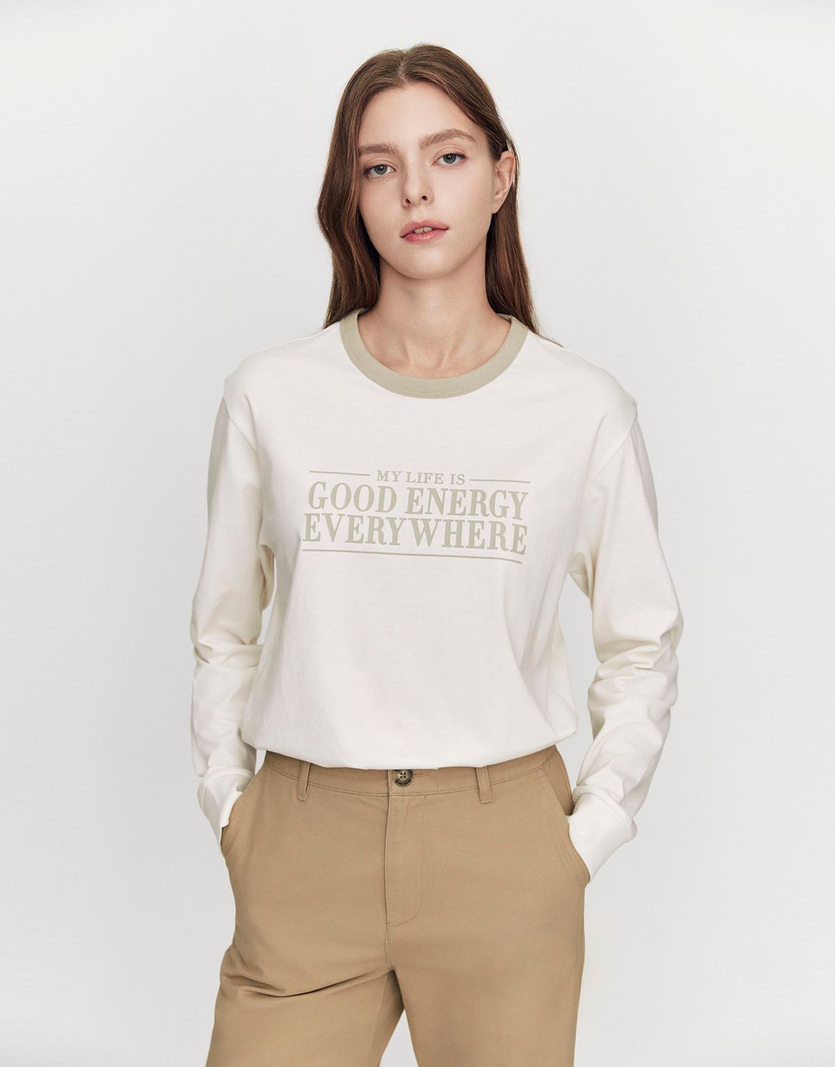 지오다노(GIORDANO) 루즈핏 그래픽 긴팔티(링거/GDRN) 395914 [6color]