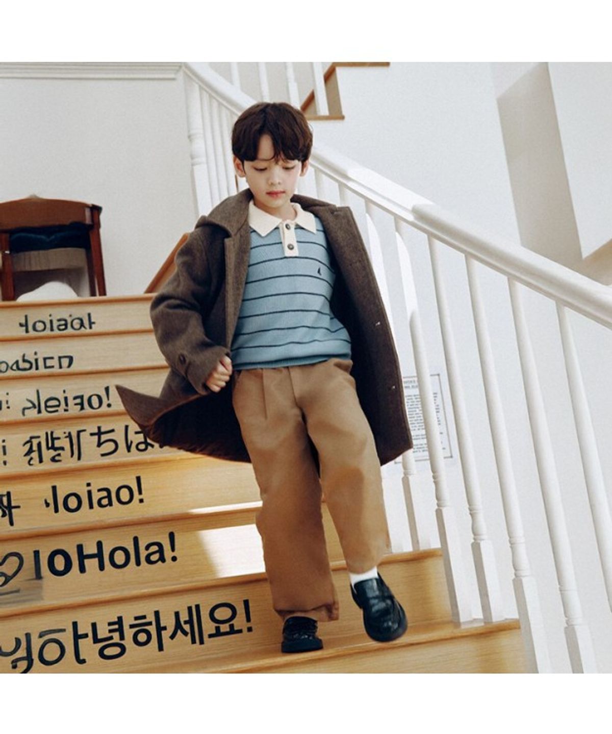 빈폴 키즈(BEANPOLE KIDS) 스트라이프 칼라 풀오버 니트  스카이 블루 (BI5951U02Q)