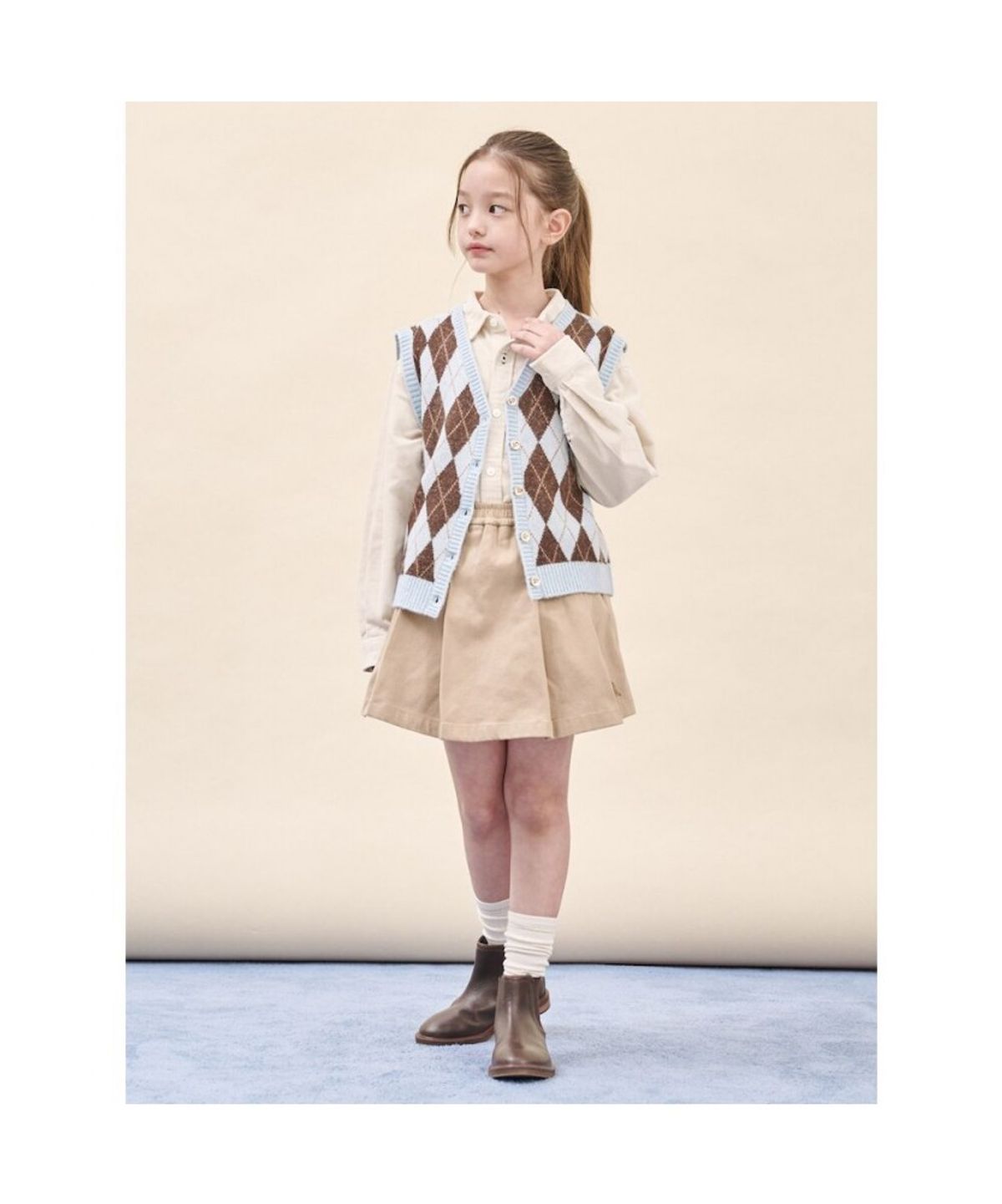빈폴 키즈(BEANPOLE KIDS) 여아 아가일 오픈형 베스트  스카이 블루 (BI5951G01Q)