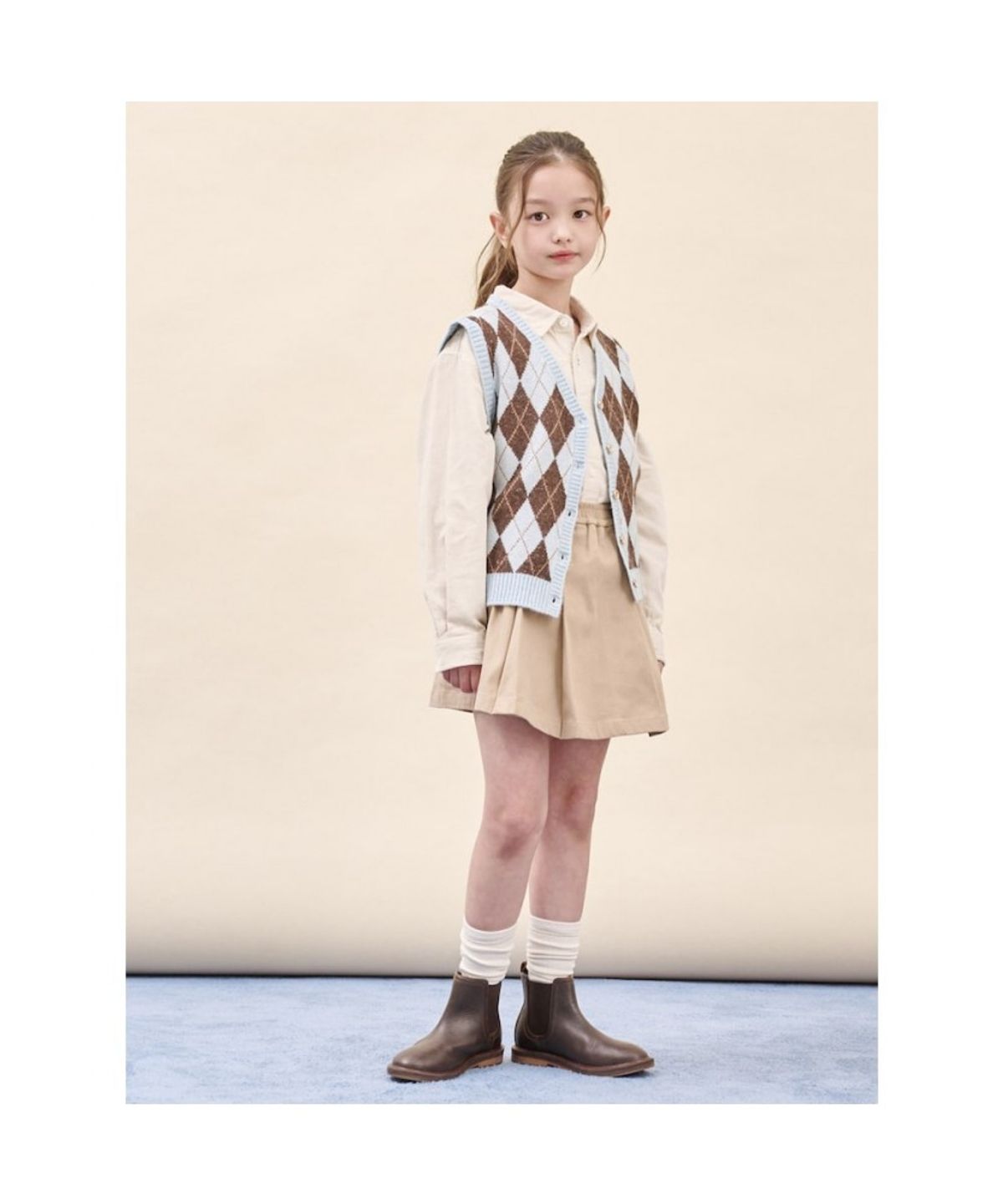 빈폴 키즈(BEANPOLE KIDS) 여아 아가일 오픈형 베스트  스카이 블루 (BI5951G01Q)