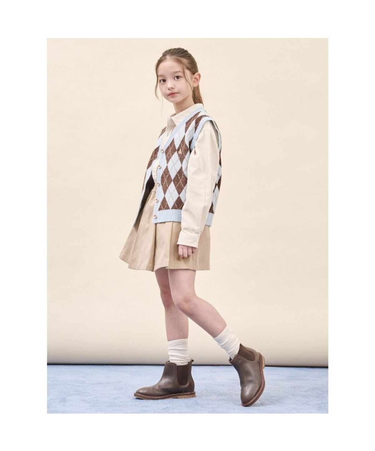 빈폴 키즈(BEANPOLE KIDS) 여아 아가일 오픈형 베스트  스카이 블루 (BI5951G01Q)