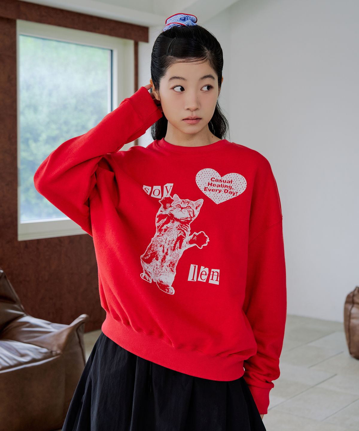 소이렌(SOYLEN) 하트 캣 스웨트셔츠 (레드)