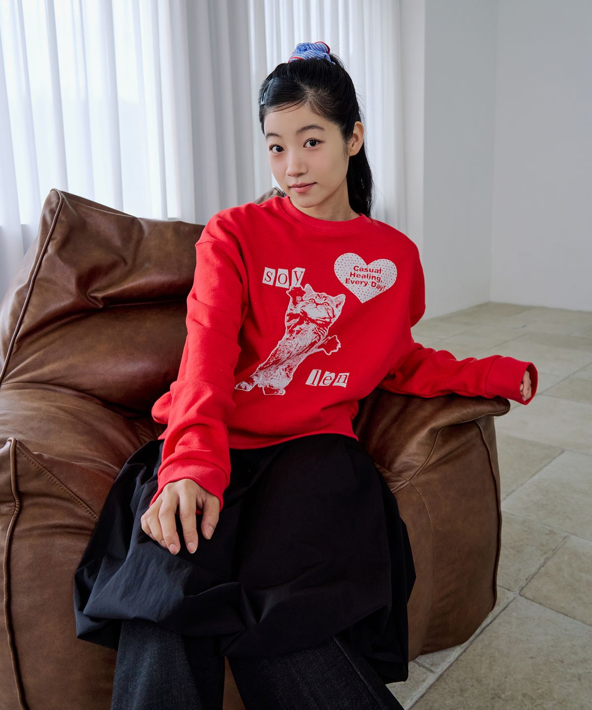 소이렌(SOYLEN) 하트 캣 스웨트셔츠 (레드)