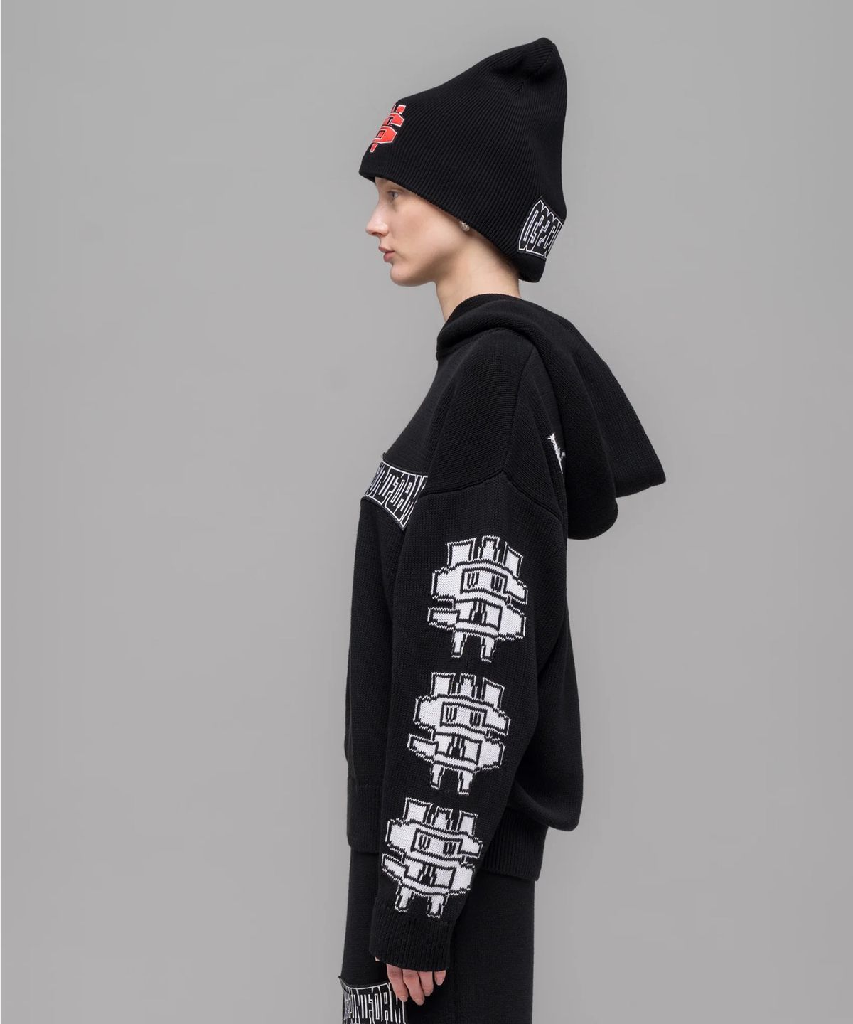032씨(032C) (U) 원 달러 빌 니트 후디 블랙 ONE DOLLAR BILL KNIT HOODIE BLACK