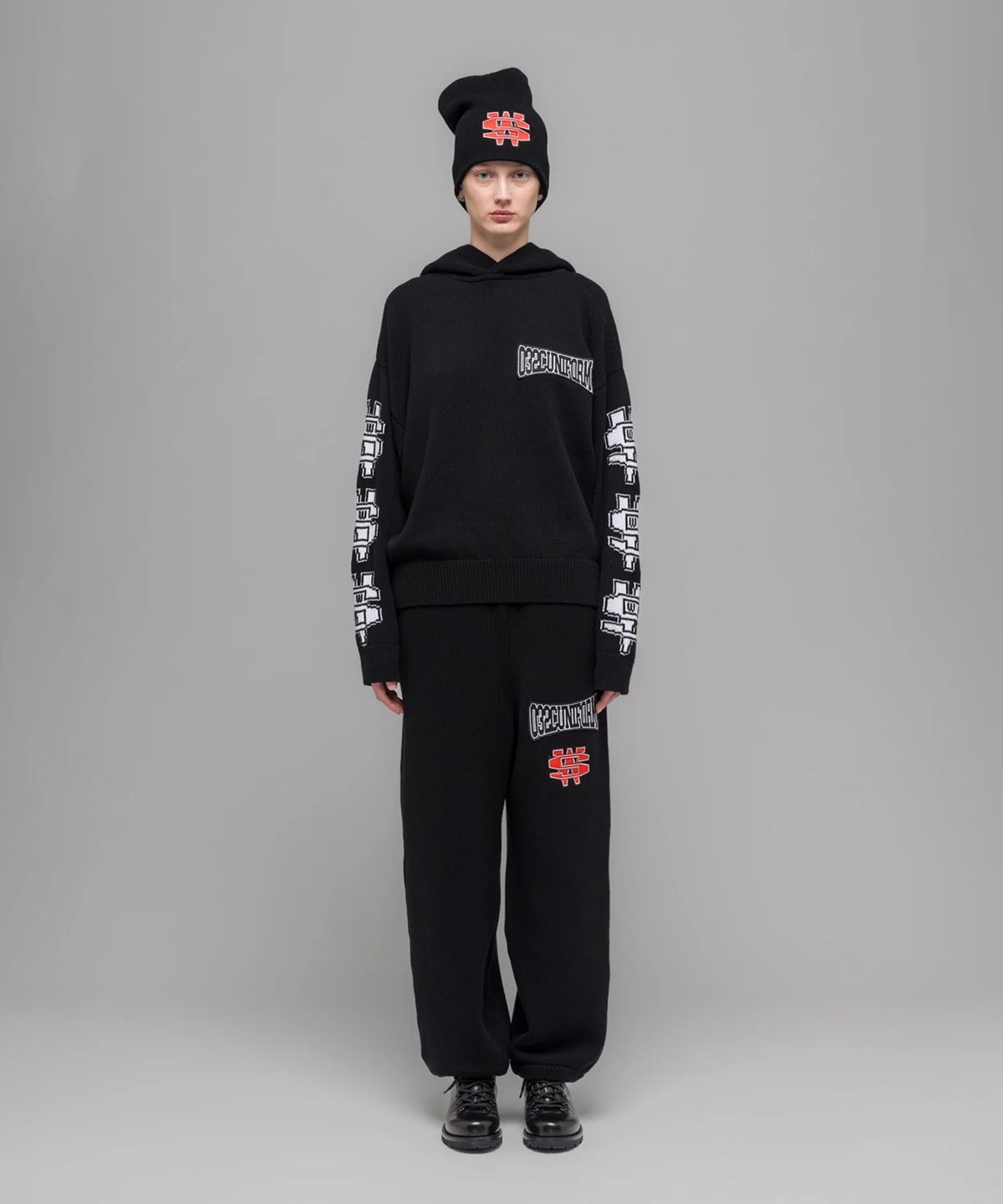 032씨(032C) (U) 원 달러 빌 니트 후디 블랙 ONE DOLLAR BILL KNIT HOODIE BLACK