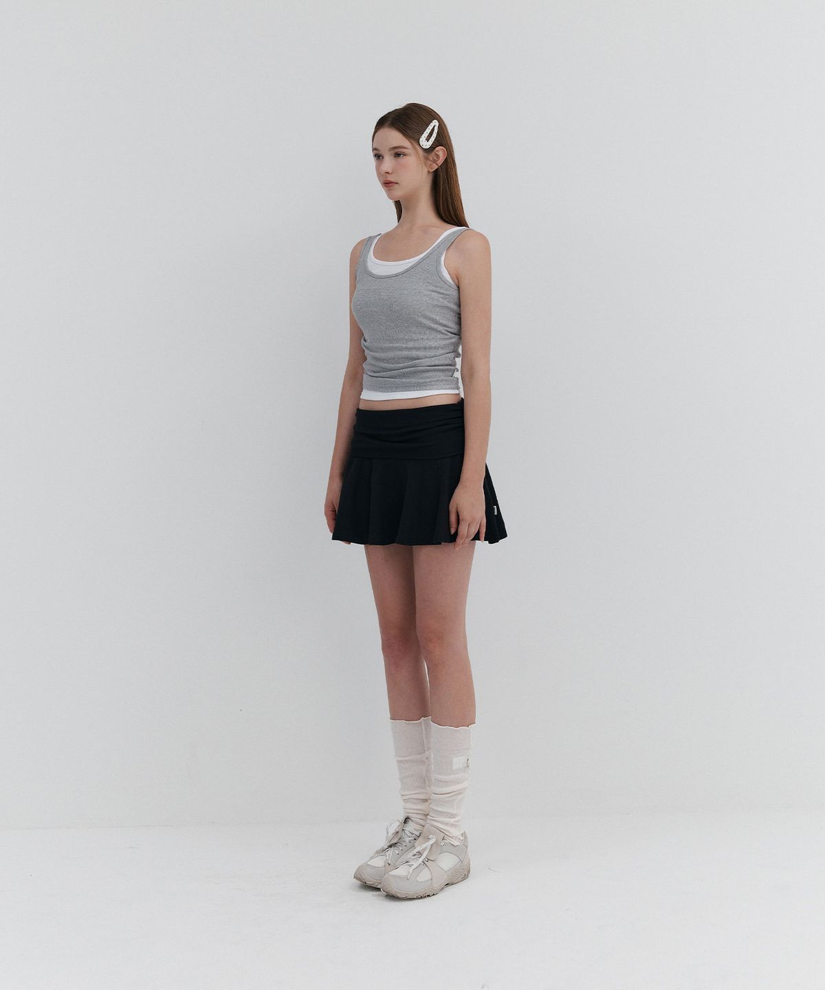우네(OONE) 2Way Roll-Up Drape Skirt_Black