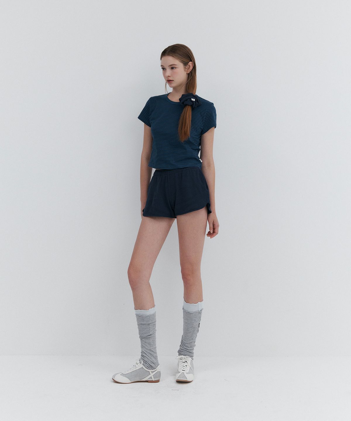 우네(OONE) Stripe Cropped T-Shirts_Blue